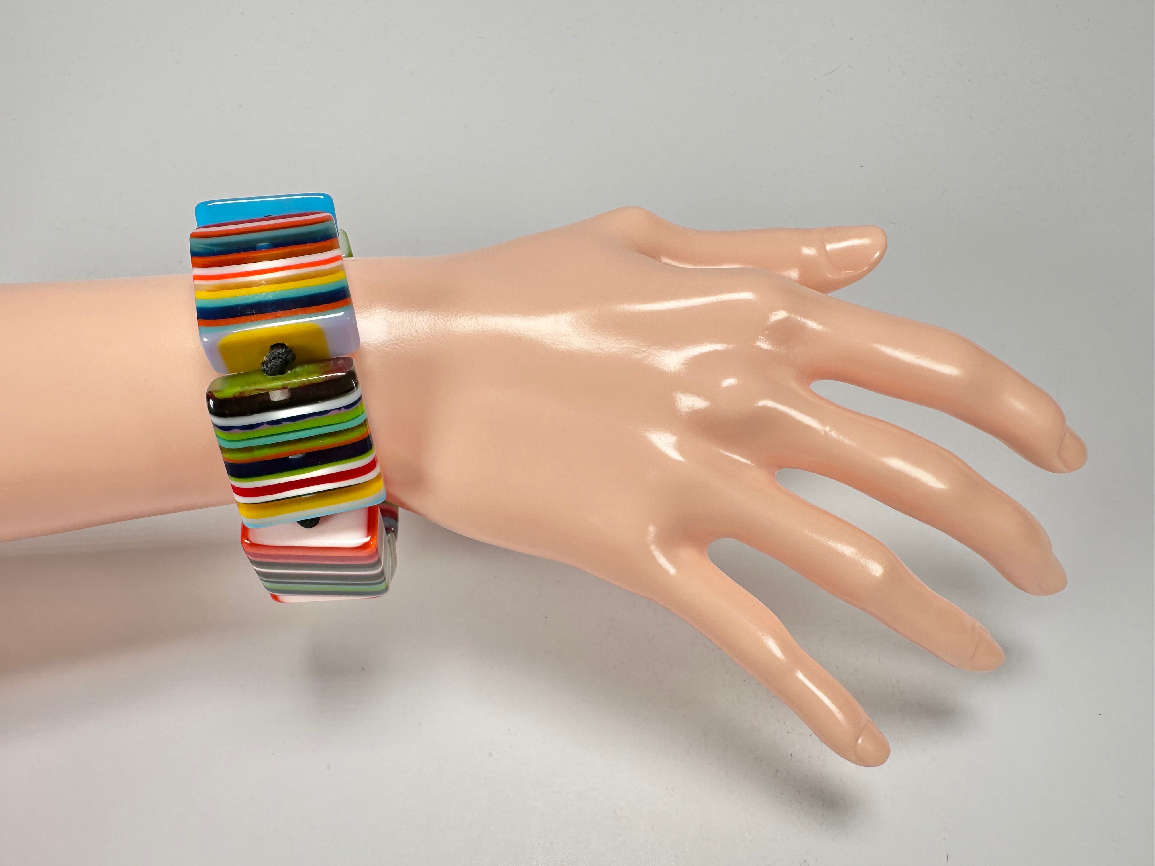 Jackie Brazil "Gala" Liquorice Half Rectangles On Elastic Mix Colours Bracelet ( B0778 )