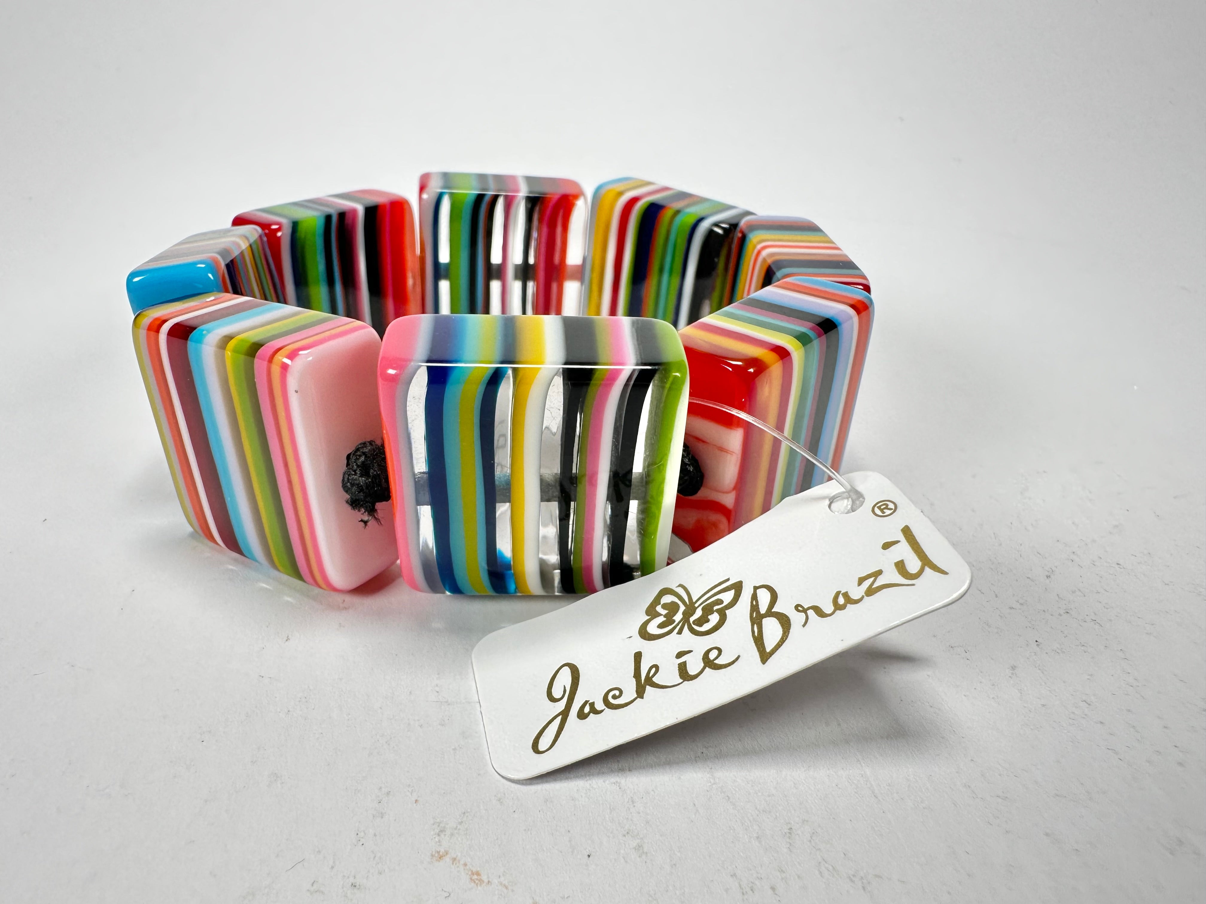 Jackie Brazil "Gala" Liquorice Half Rectangles On Elastic Mix Colours Bracelet ( B0778 )