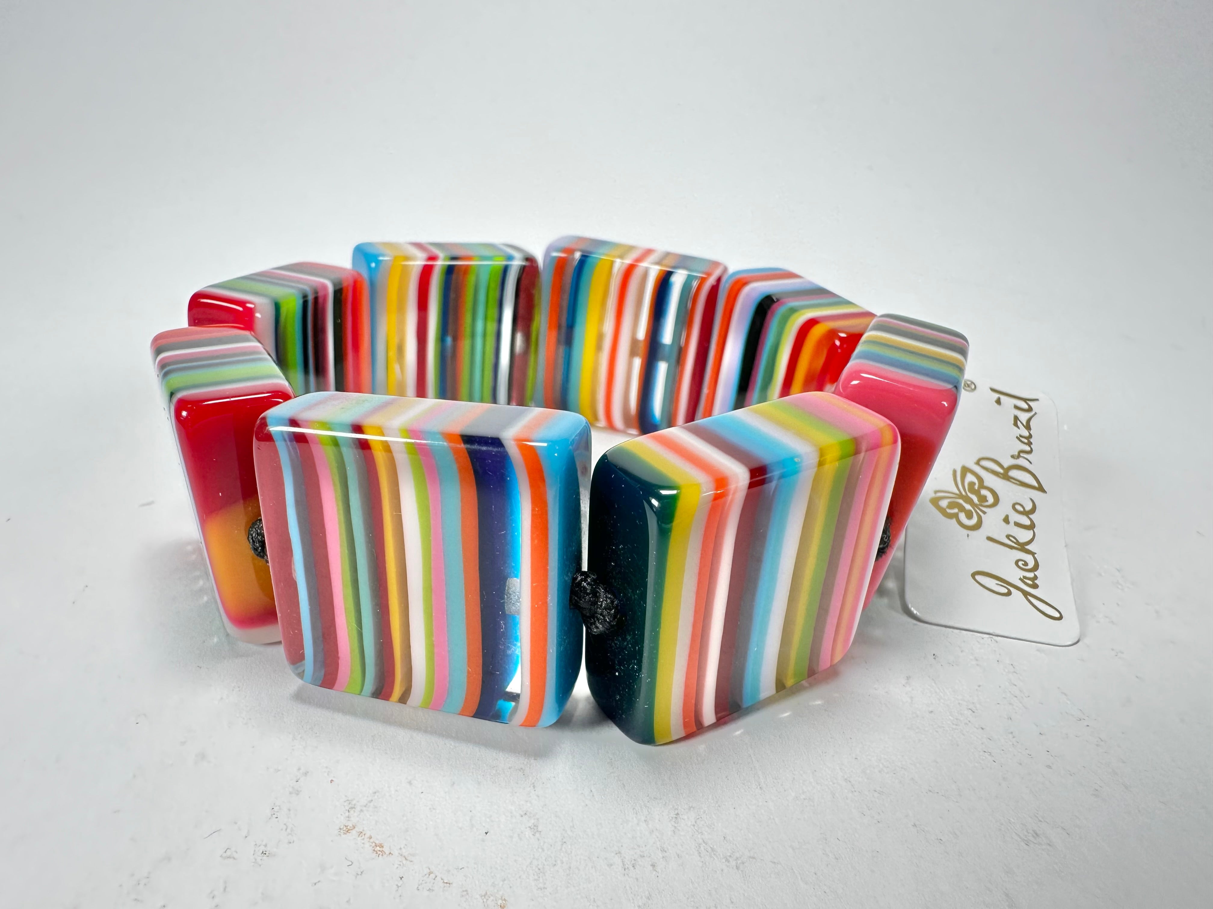 Jackie Brazil "Gala" Liquorice Half Rectangles On Elastic Mix Colours Bracelet ( B0778 )