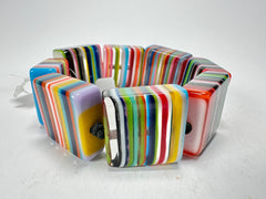 Jackie Brazil "Gala" Liquorice Half Rectangles On Elastic Mix Colours Bracelet ( B0778 )