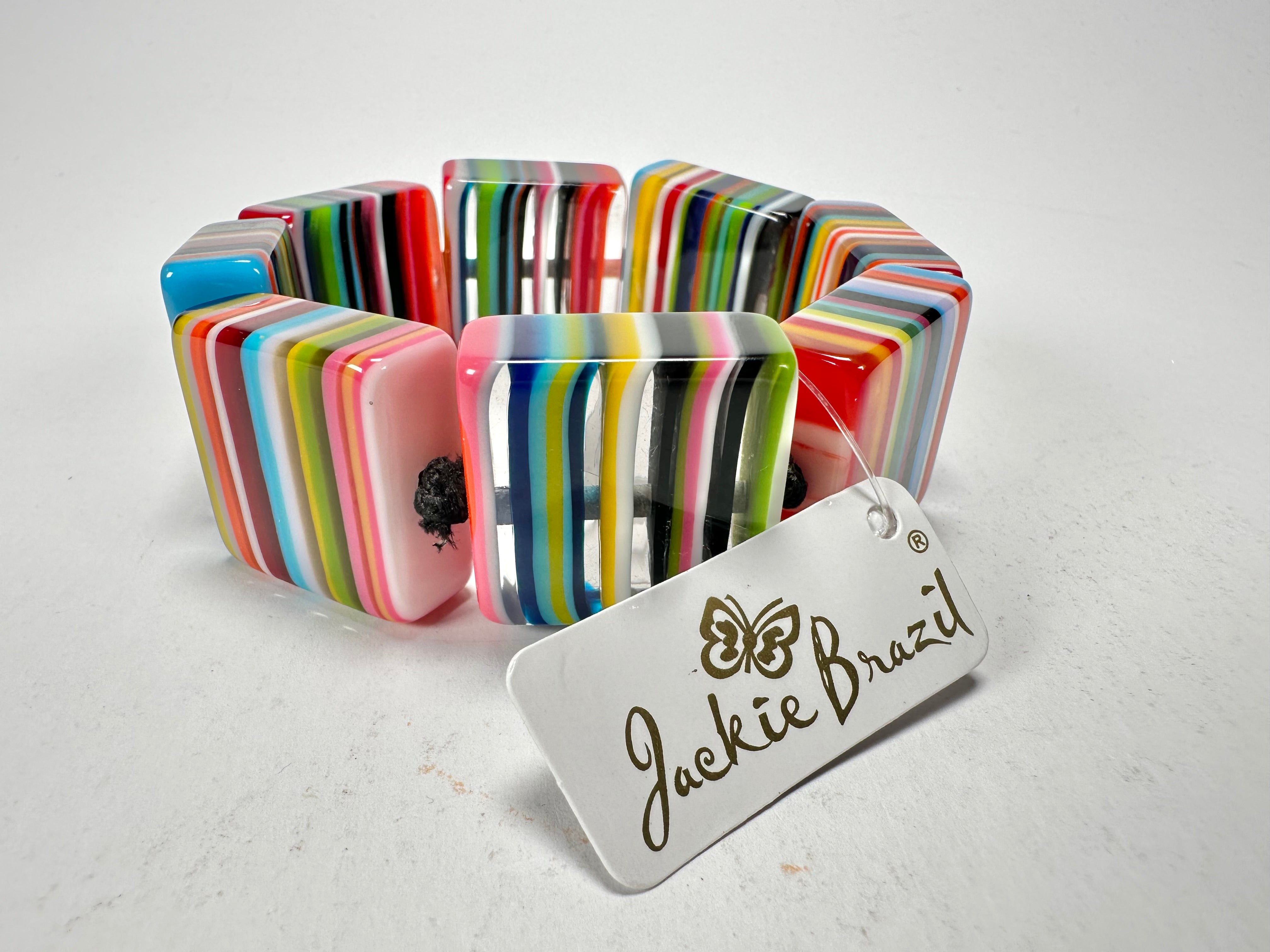 Jackie Brazil "Gala" Liquorice Half Rectangles On Elastic Mix Colours Bracelet ( B0778 )