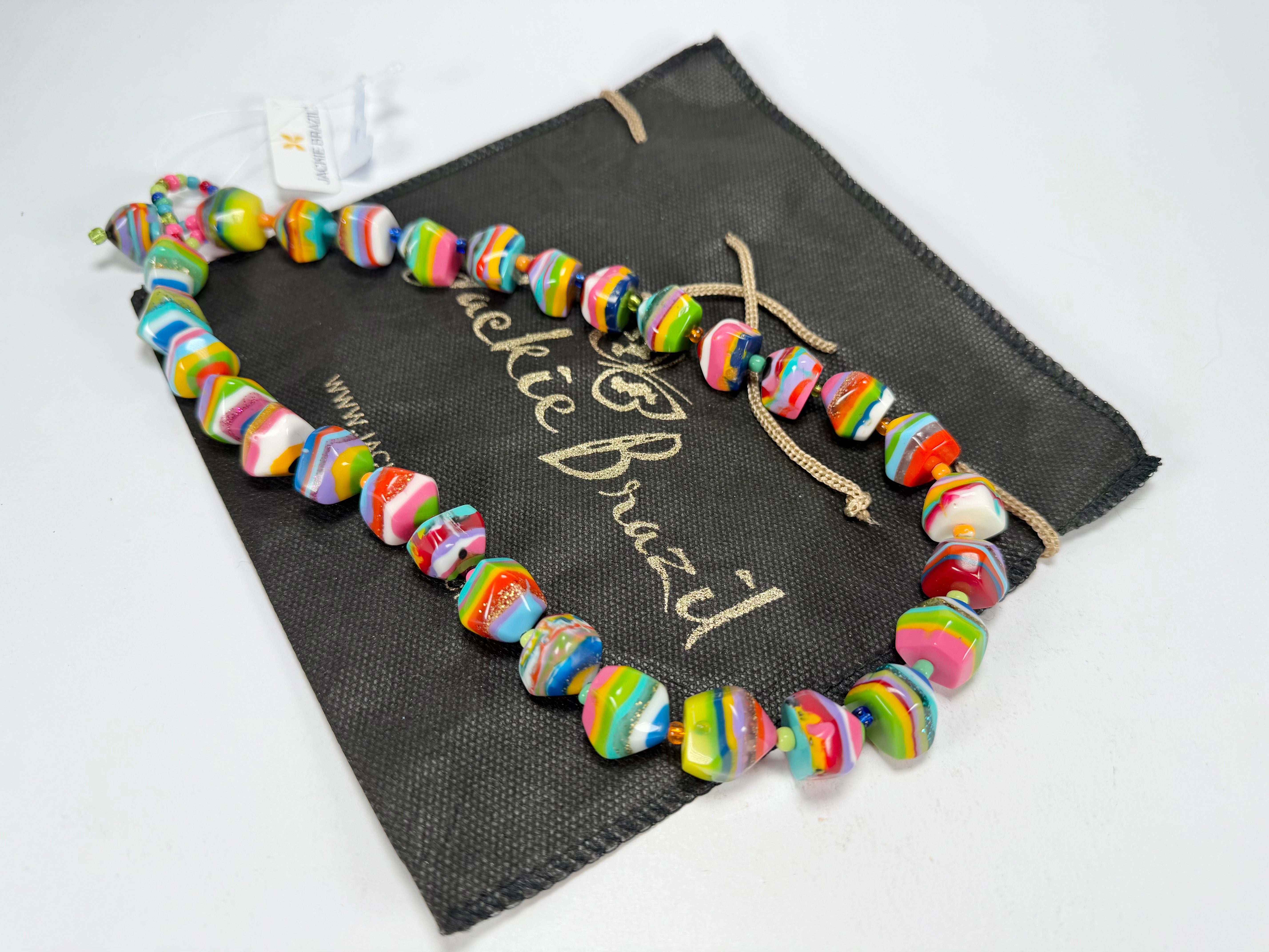 Jackie Brazil "Camille" Liquorice Stripes x Kandinsky Small Stones 55cm Necklace ( N0070 )
