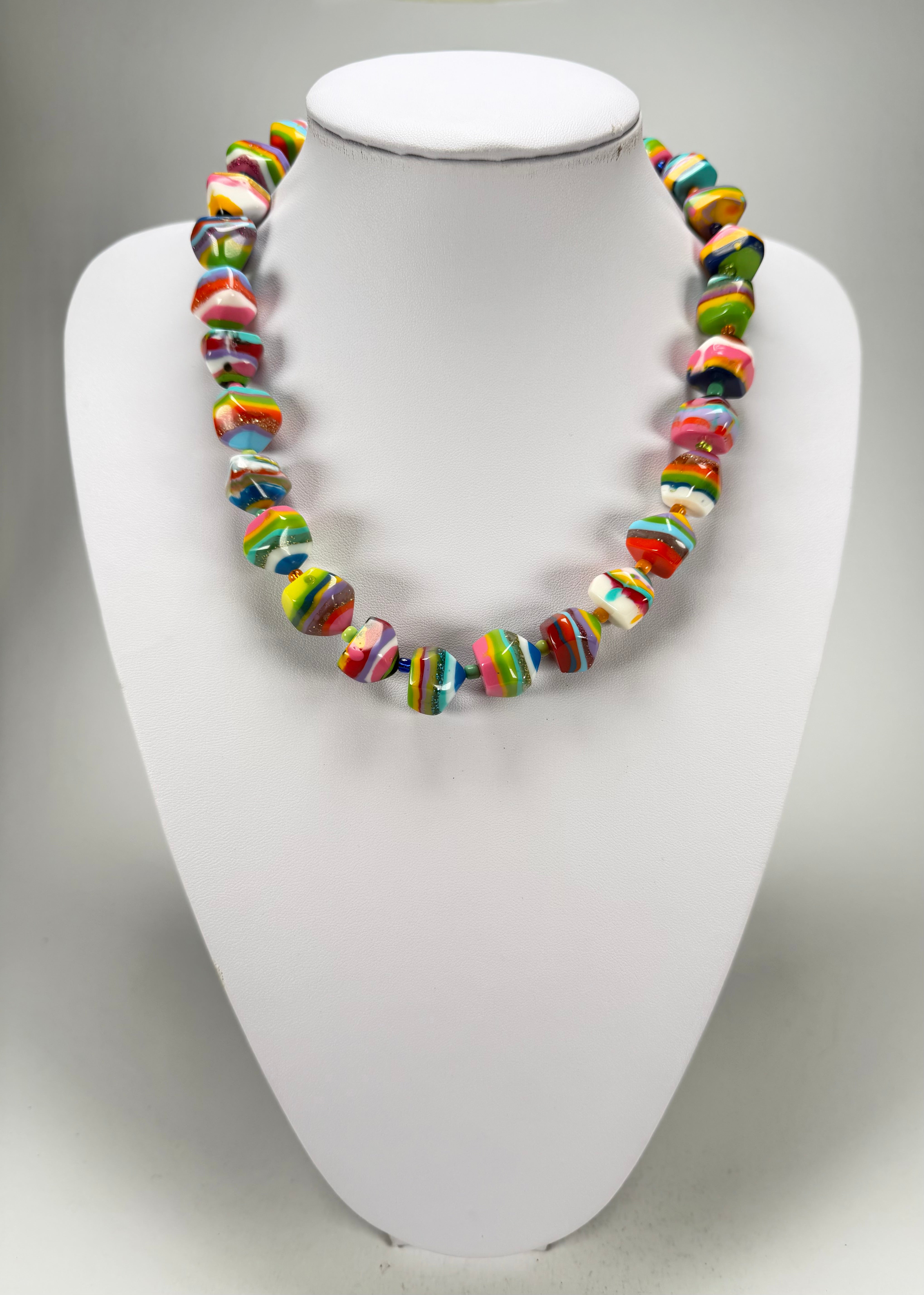 Jackie Brazil "Camille" Liquorice Stripes x Kandinsky Small Stones 55cm Necklace ( N0070 )