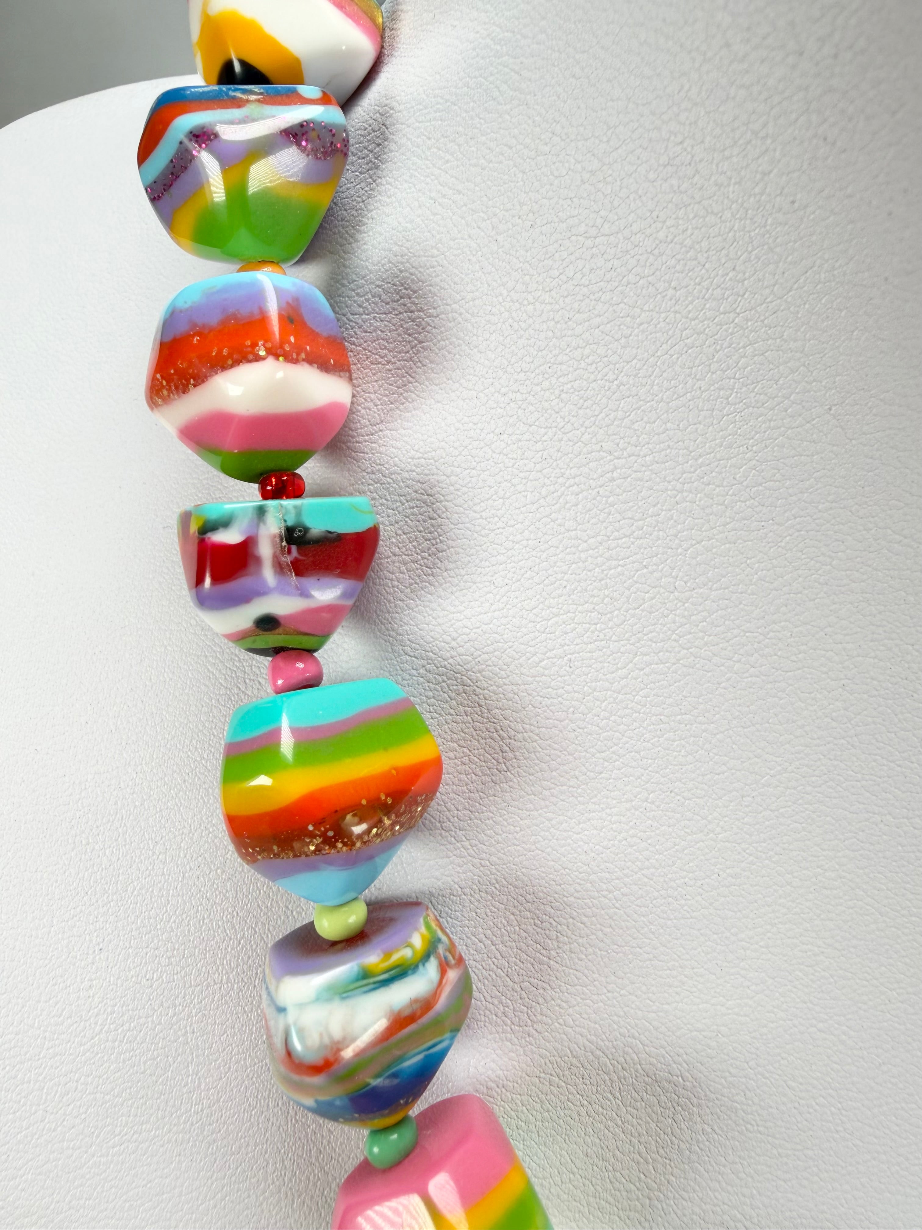 Jackie Brazil "Camille" Liquorice Stripes x Kandinsky Small Stones 55cm Necklace ( N0070 )