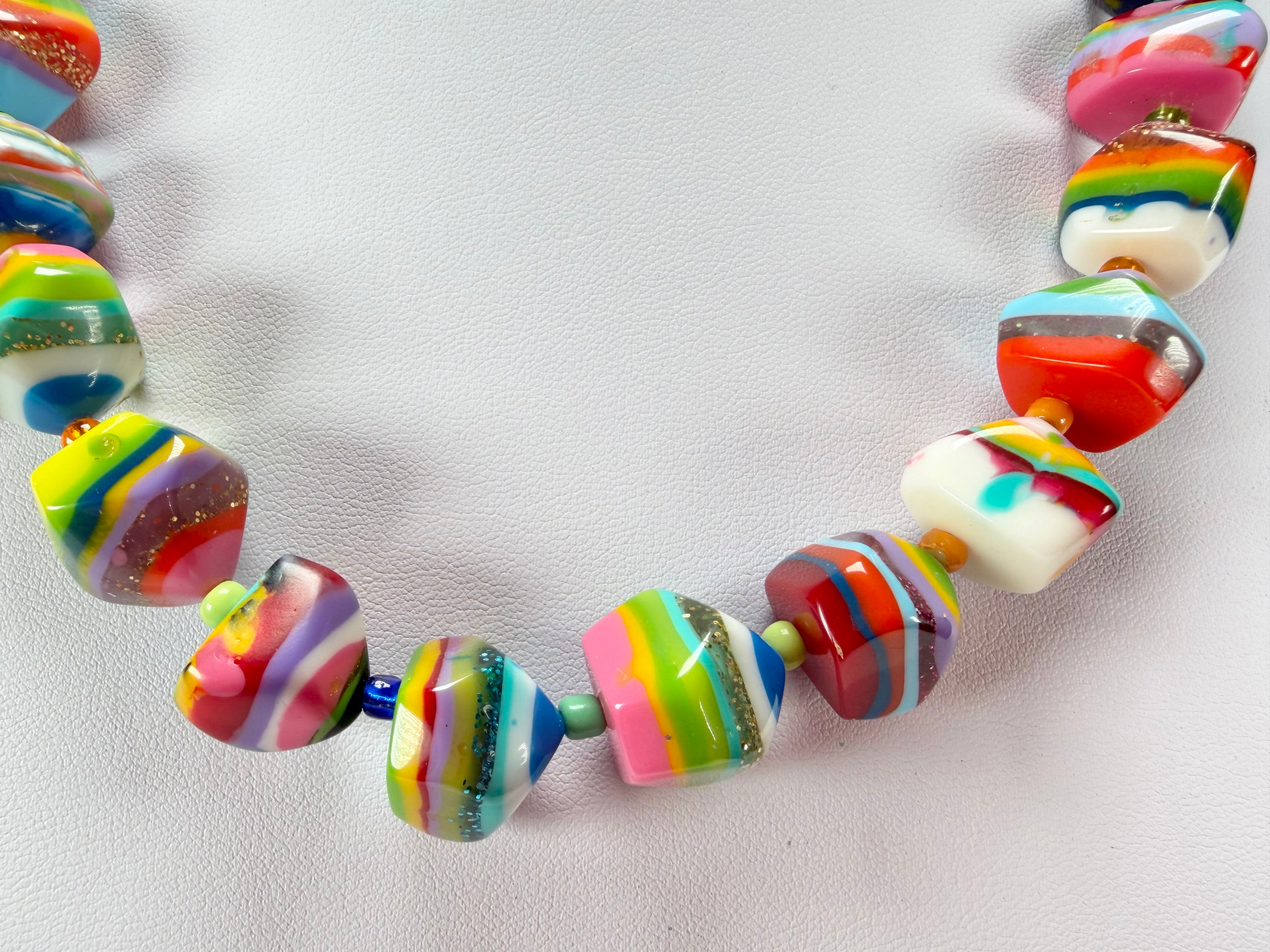 Jackie Brazil "Camille" Liquorice Stripes x Kandinsky Small Stones 55cm Necklace ( N0070 )