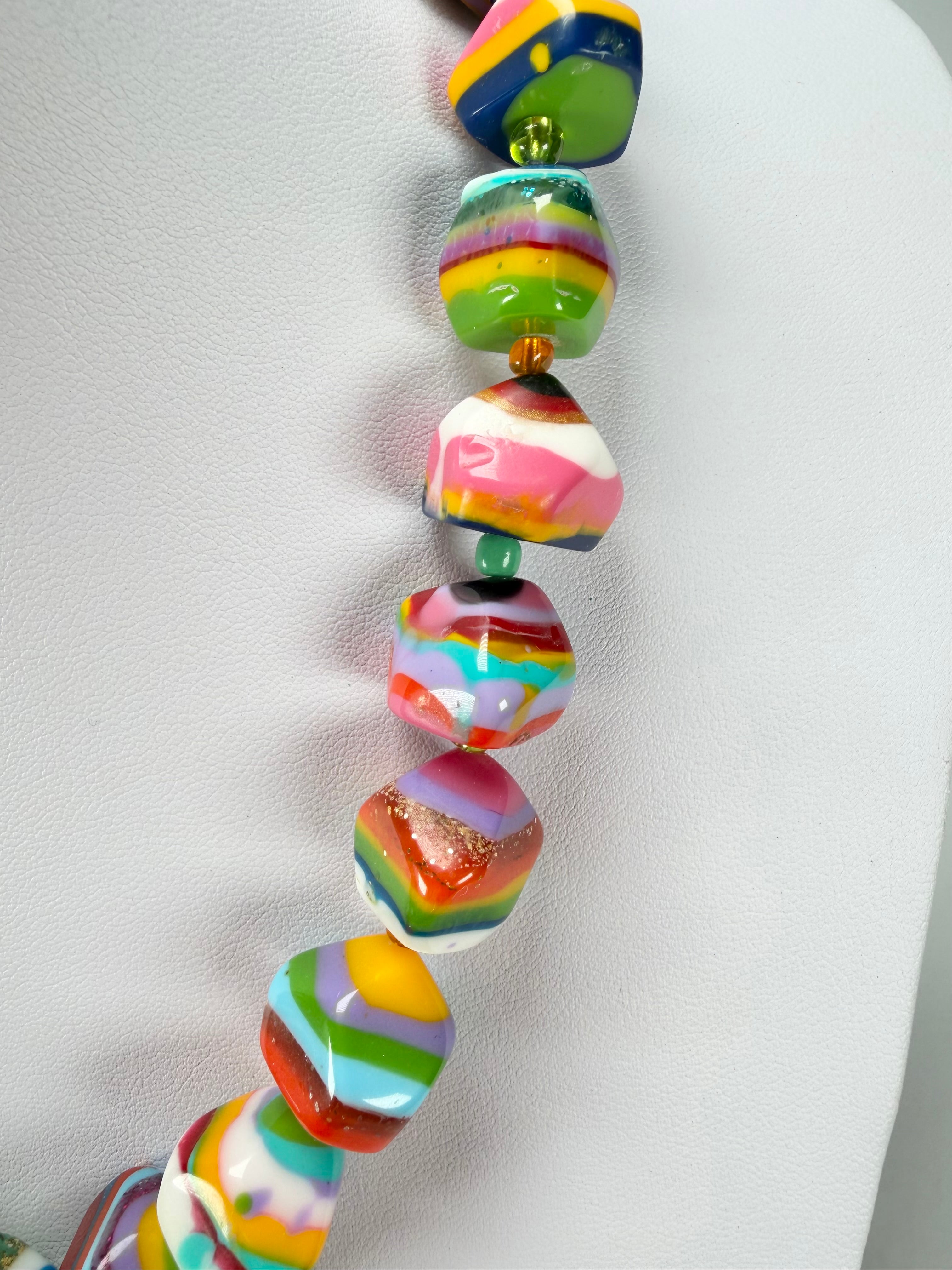 Jackie Brazil "Camille" Liquorice Stripes x Kandinsky Small Stones 55cm Necklace ( N0070 )