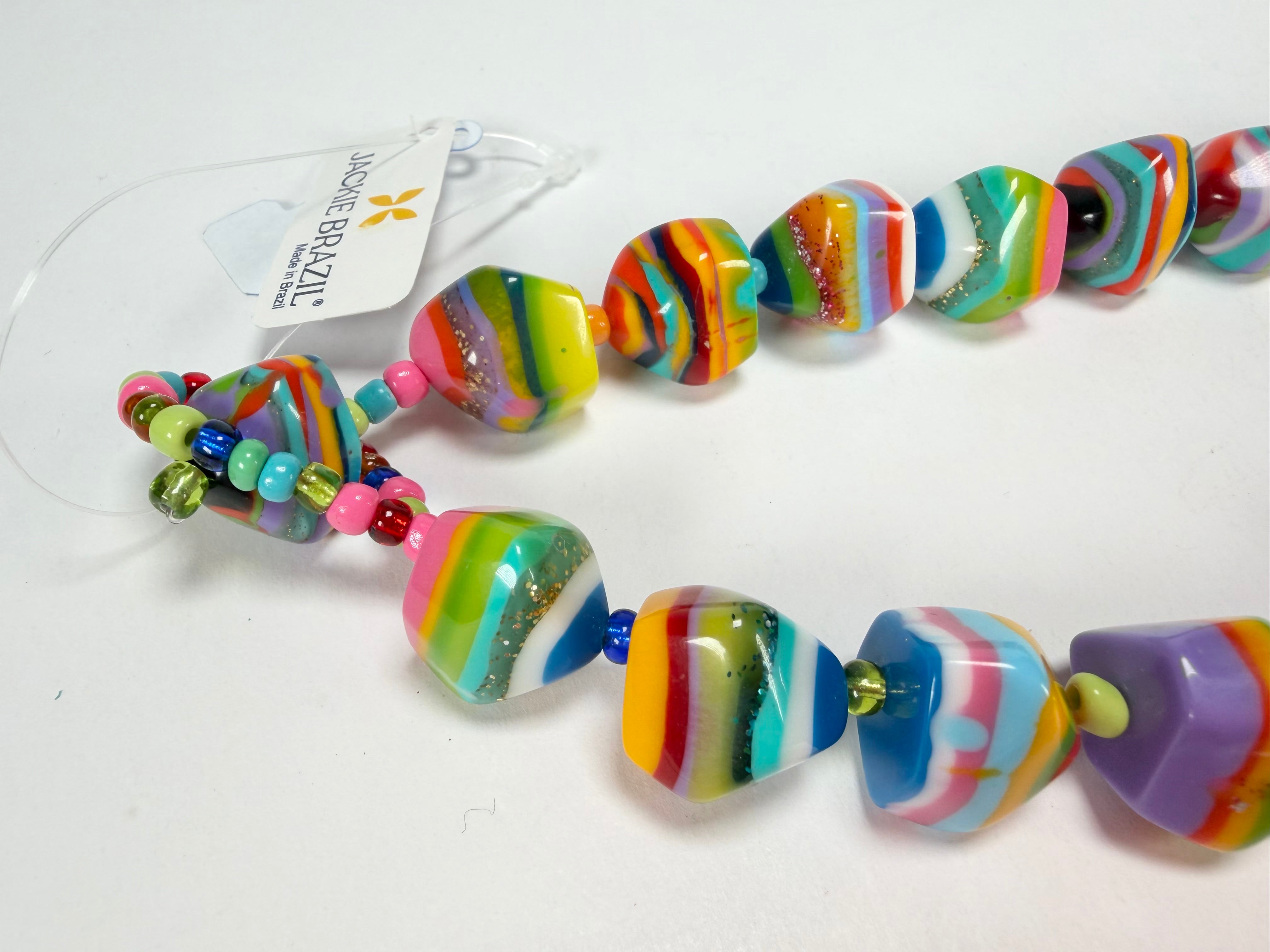 Jackie Brazil "Camille" Liquorice Stripes x Kandinsky Small Stones 55cm Necklace ( N0070 )