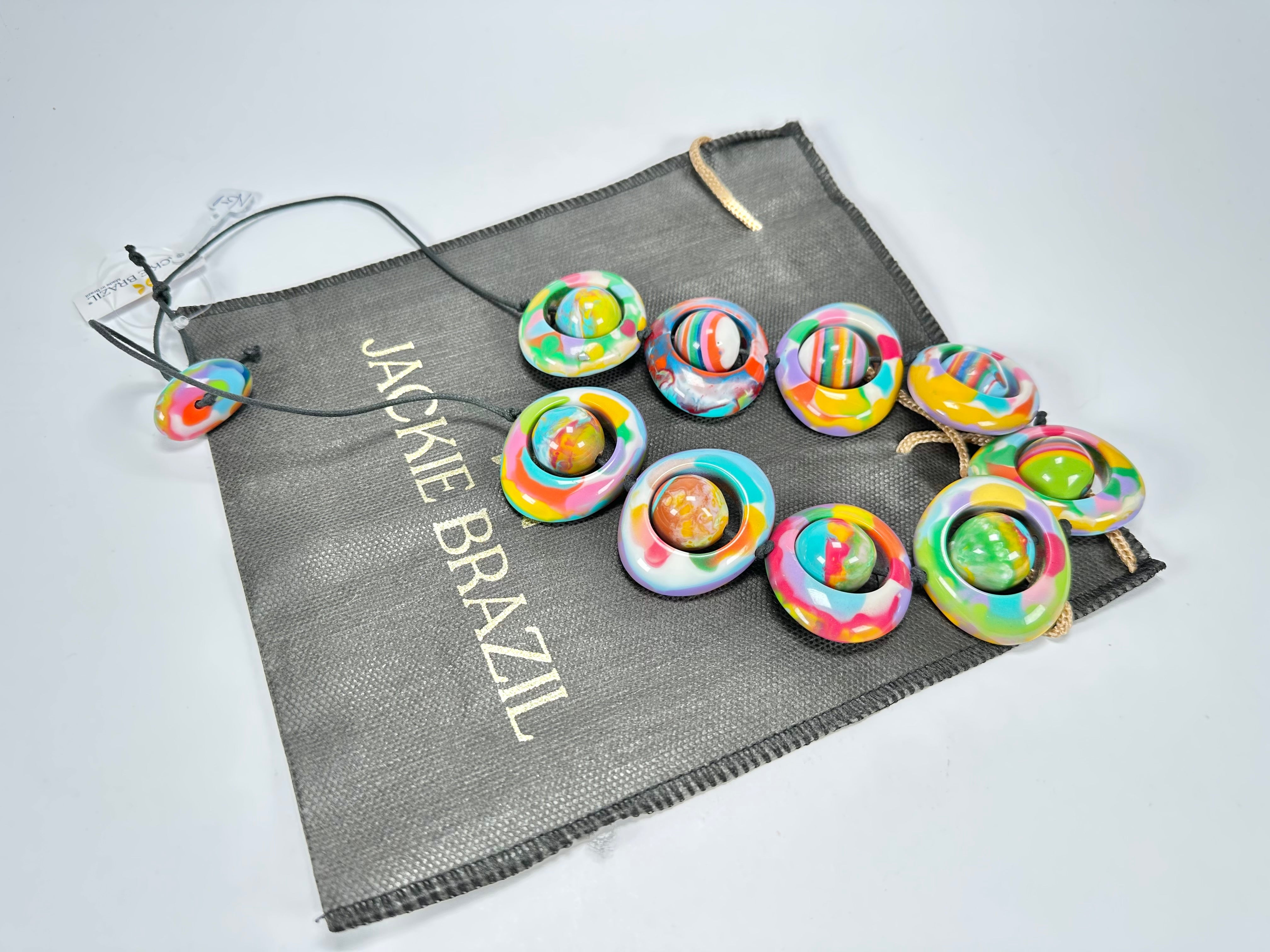 Jackie Brazil "Saturn" Kandinsky Disc & Ball On String Short 50cm Necklace ( N0051 )