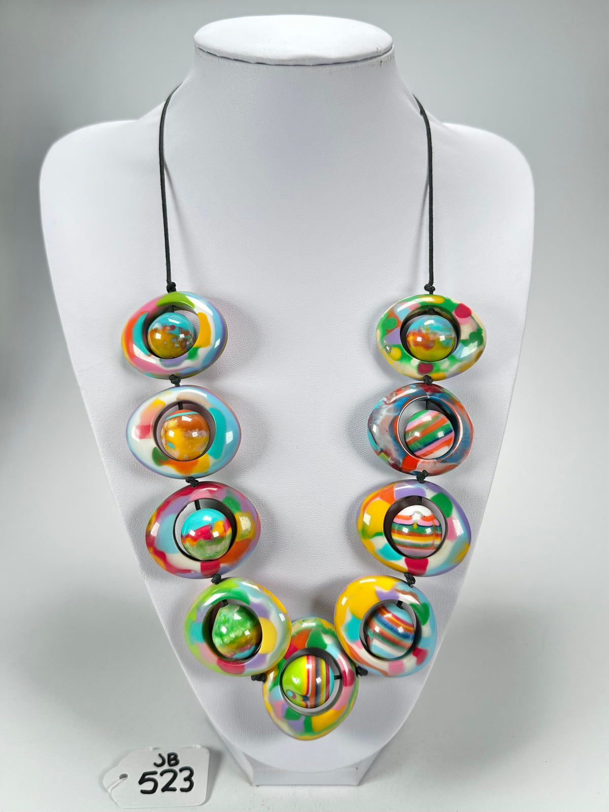 Jackie Brazil "Saturn" Kandinsky Disc & Ball On String Short 50cm Necklace ( N0051 )