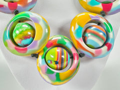 Jackie Brazil "Saturn" Kandinsky Disc & Ball On String Short 50cm Necklace ( N0051 )