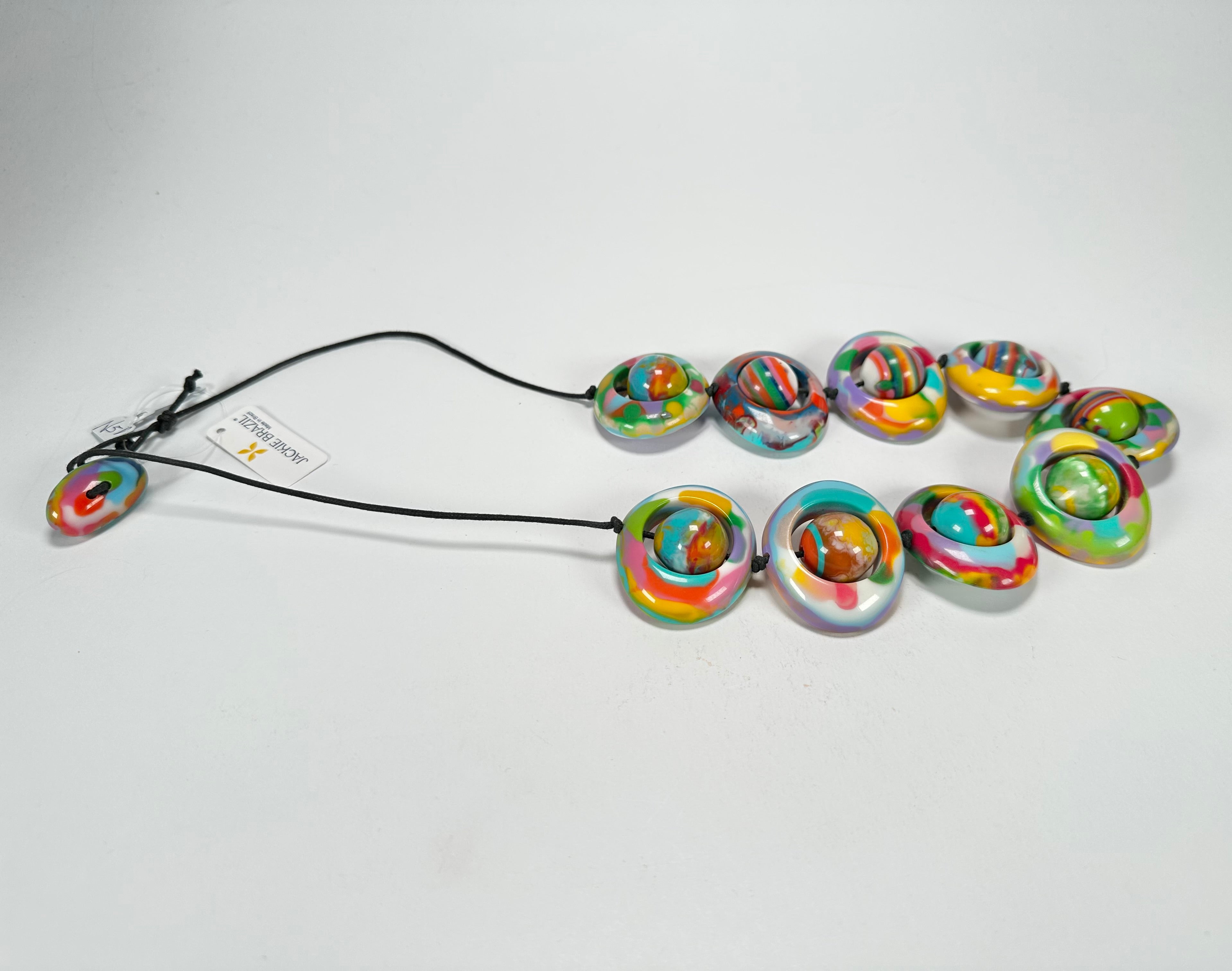 Jackie Brazil "Saturn" Kandinsky Disc & Ball On String Short 50cm Necklace ( N0051 )