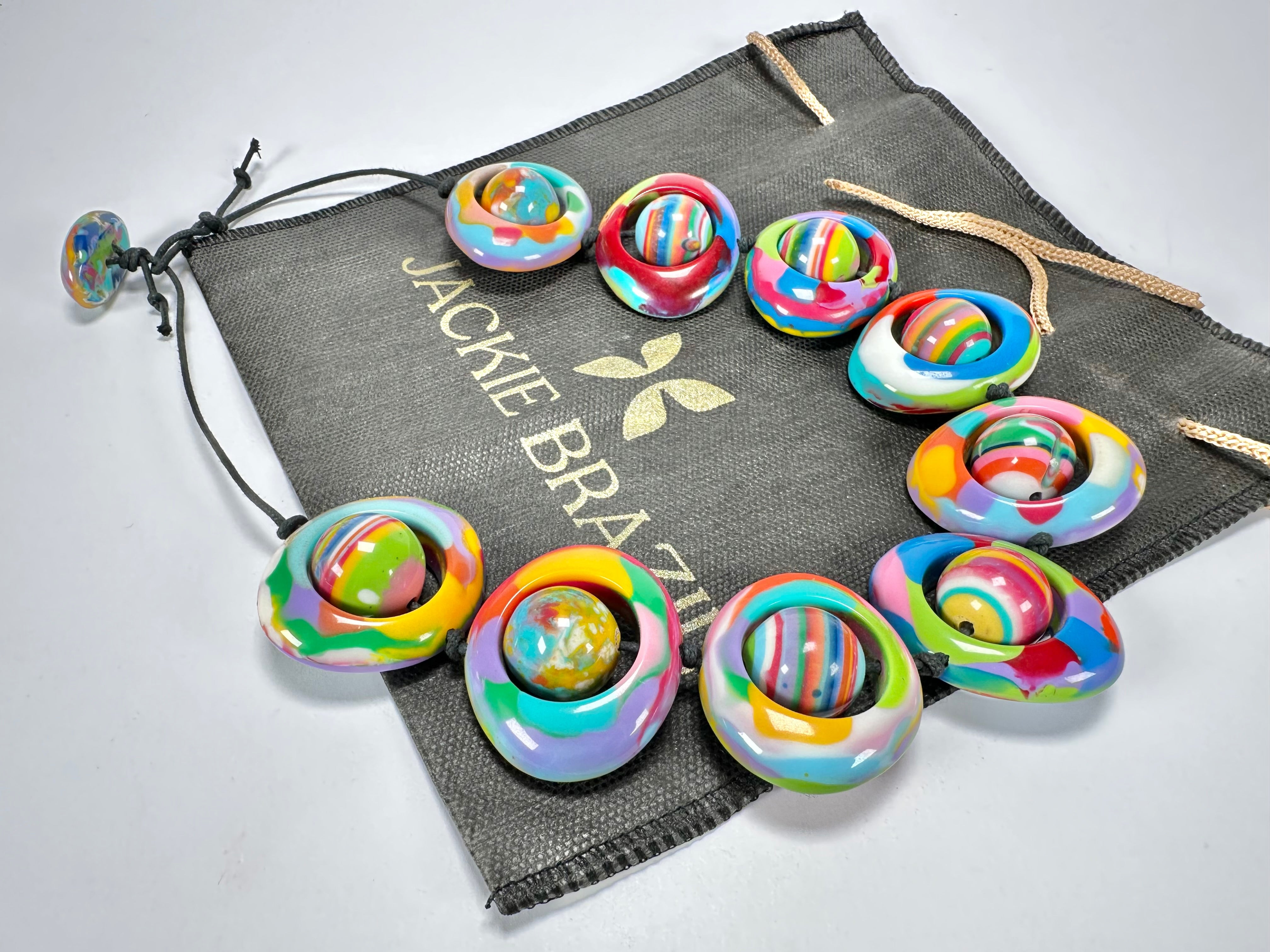 Jackie Brazil "Saturn" Kandinsky Disc & Ball On String Short 50cm Necklace ( N0051 )