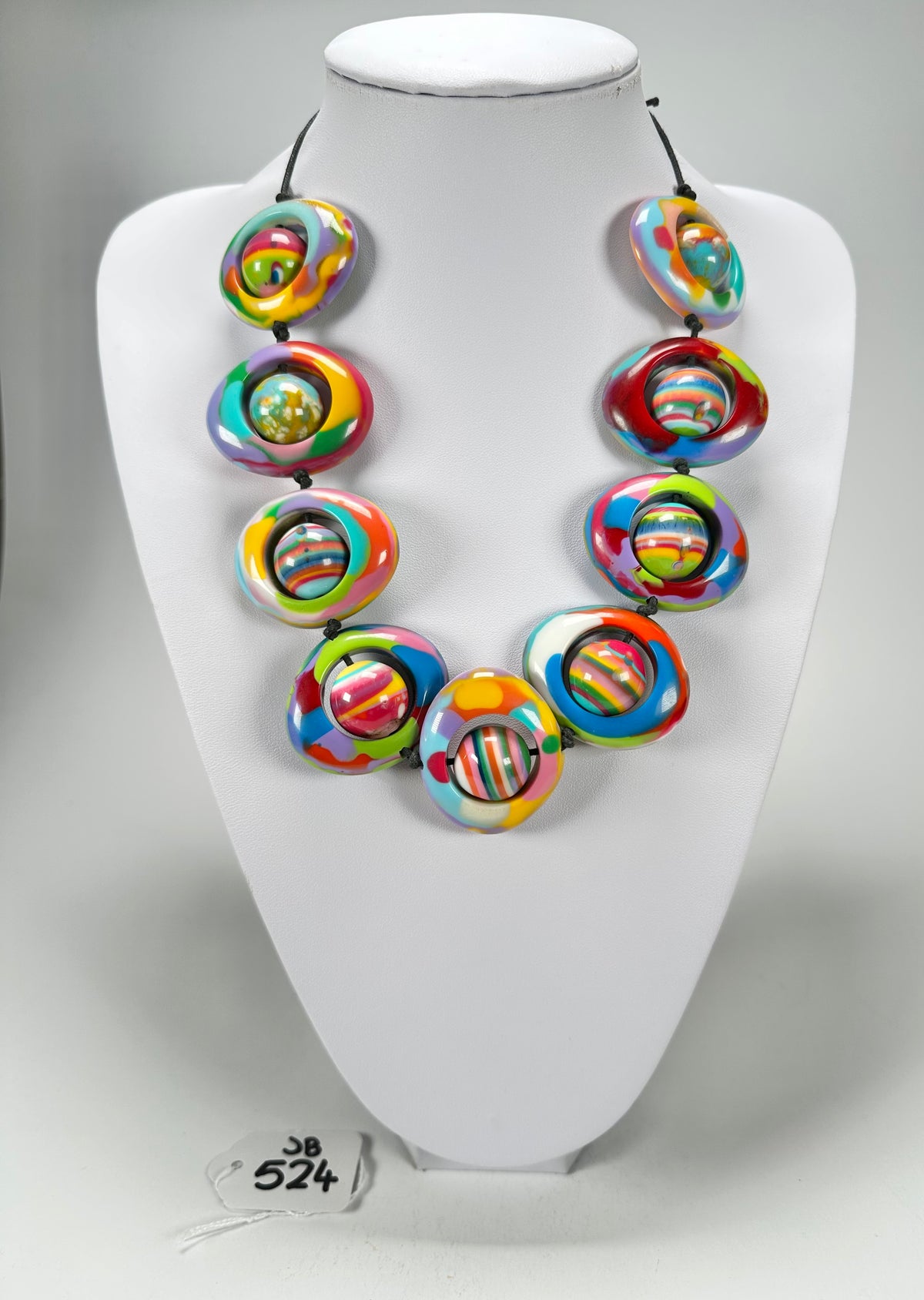 Jackie Brazil "Saturn" Kandinsky Disc & Ball On String Short 50cm Necklace ( N0051 )