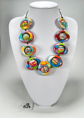 Jackie Brazil "Saturn" Kandinsky Disc & Ball On String Short 50cm Necklace ( N0051 )