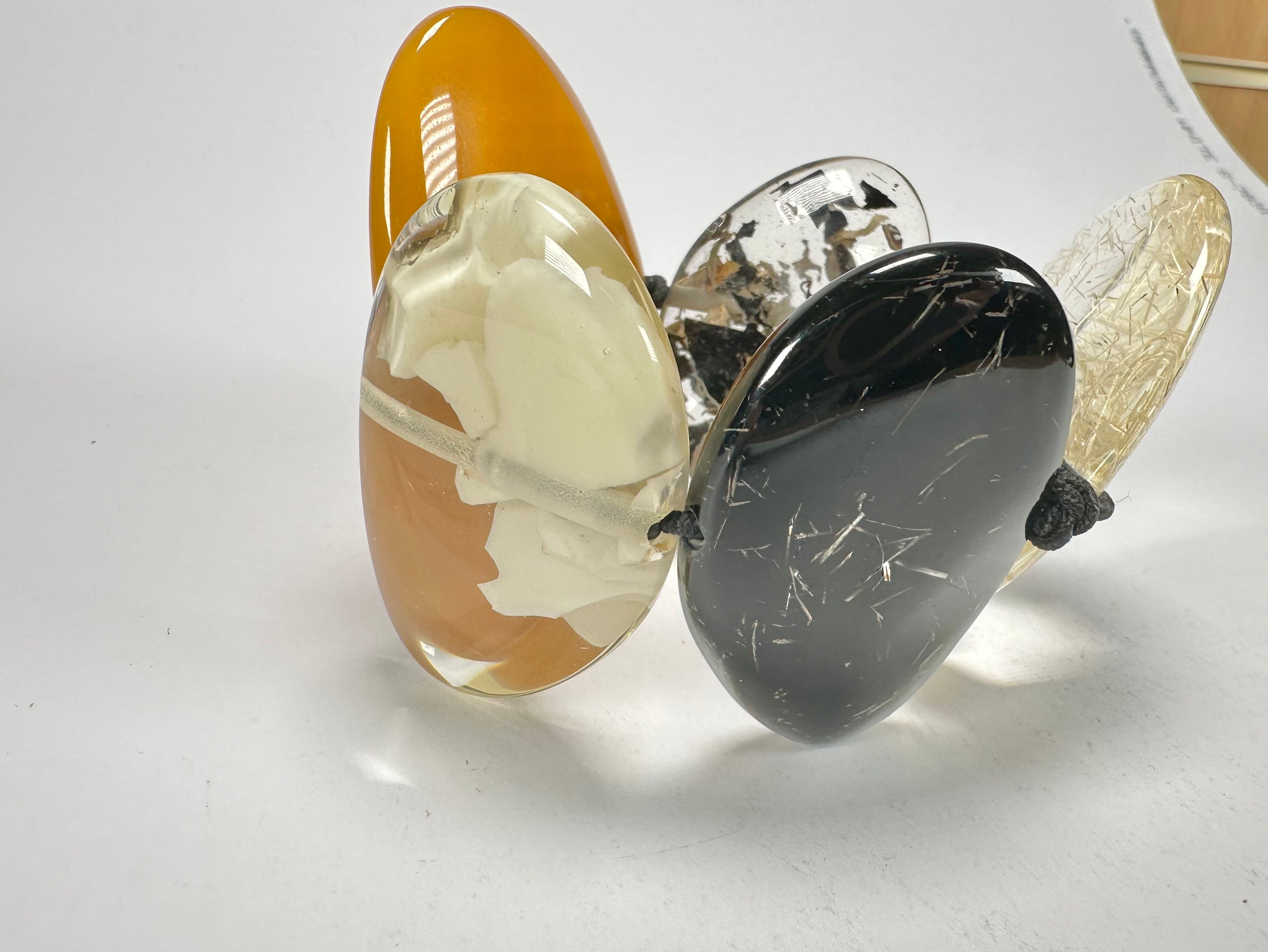 Jackie Brazil "Riverstones" Seasons Mix Stone Large Flat Stones On Elastic Bracelet ( B3716 )