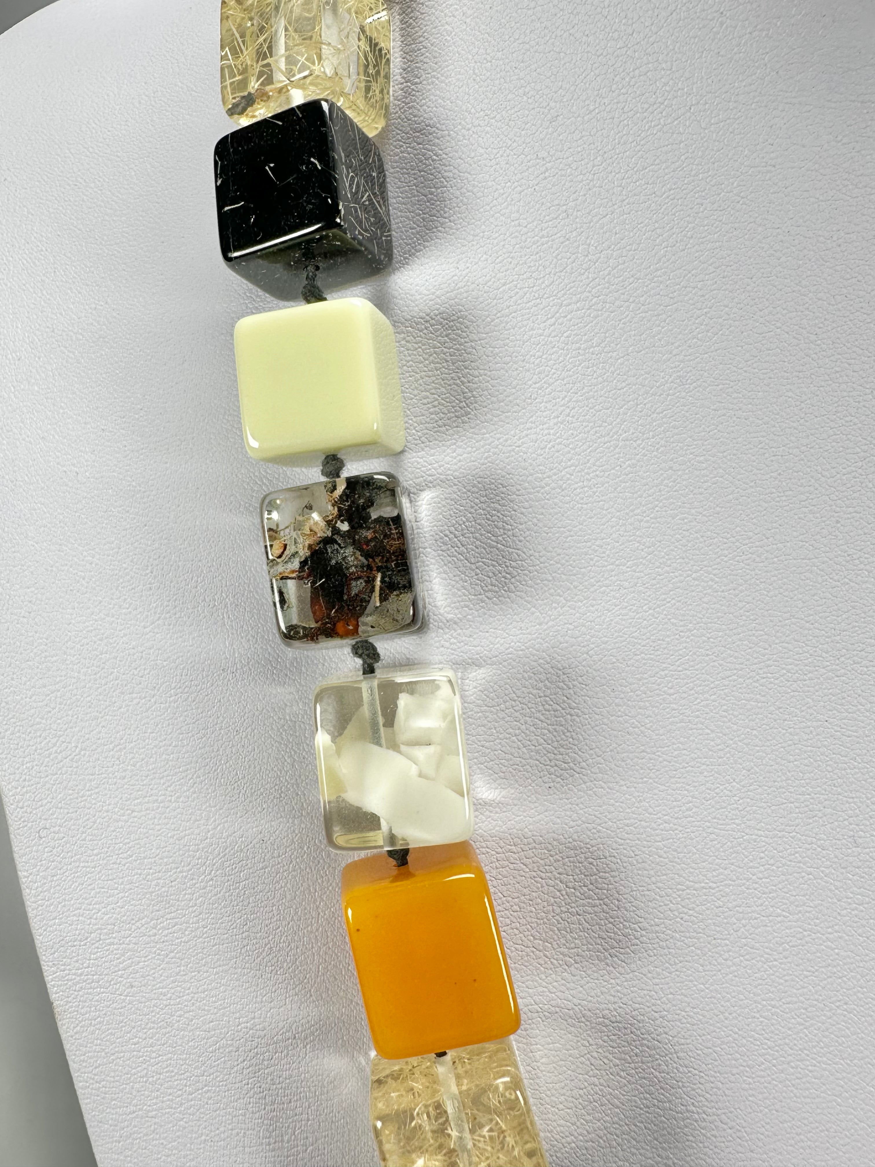 Jackie Brazil "POP" Seasons Mix Liquorice Small Cubes 65cm Necklace ( N0046 )