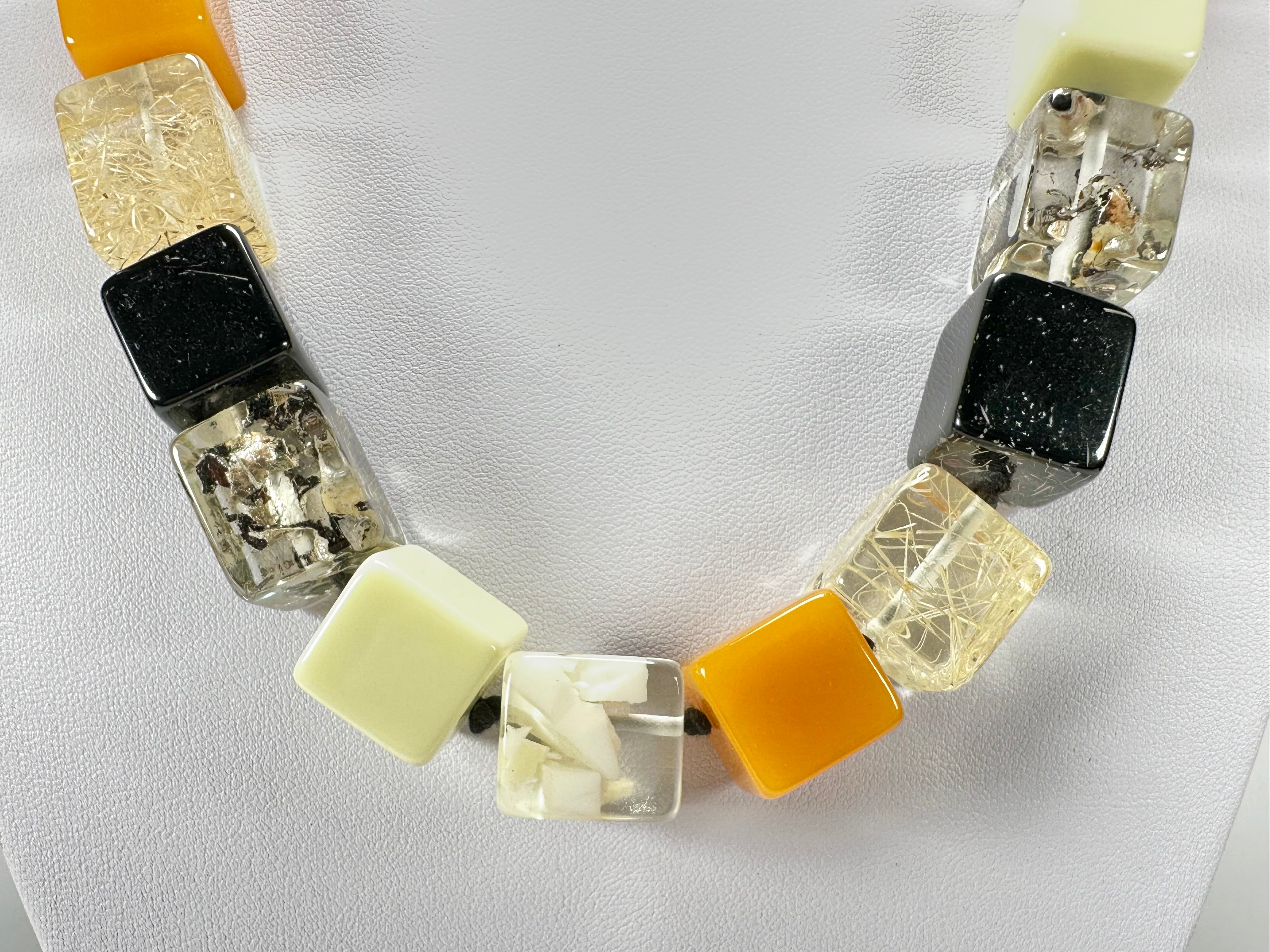 Jackie Brazil "POP" Seasons Mix Liquorice Small Cubes 65cm Necklace ( N0046 )