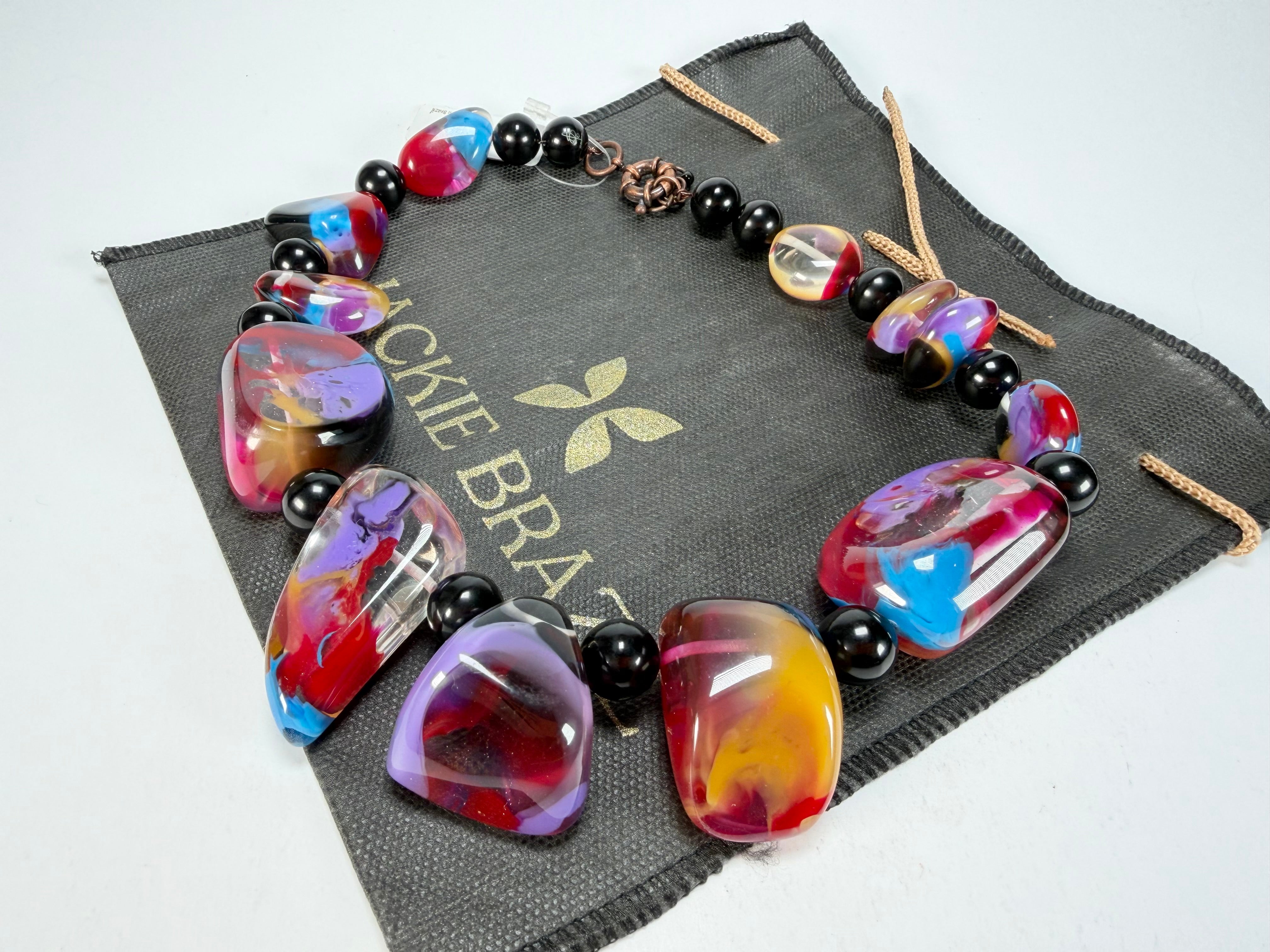 Jackie Brazil "Vesubio" Purple Marble Large Beads & Stones Necklace ( N1616 )