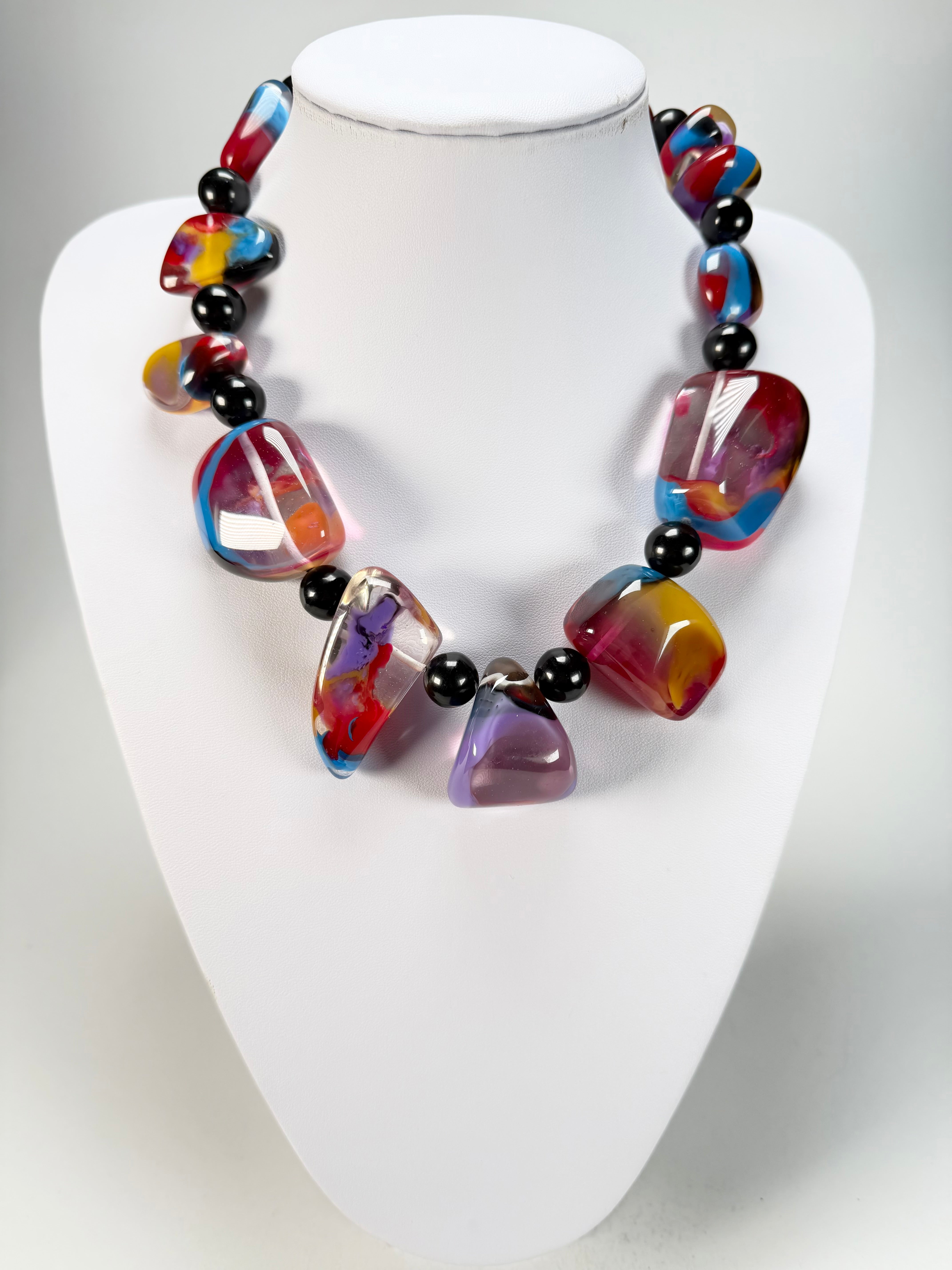 Jackie Brazil "Vesubio" Purple Marble Large Beads & Stones Necklace ( N1616 )
