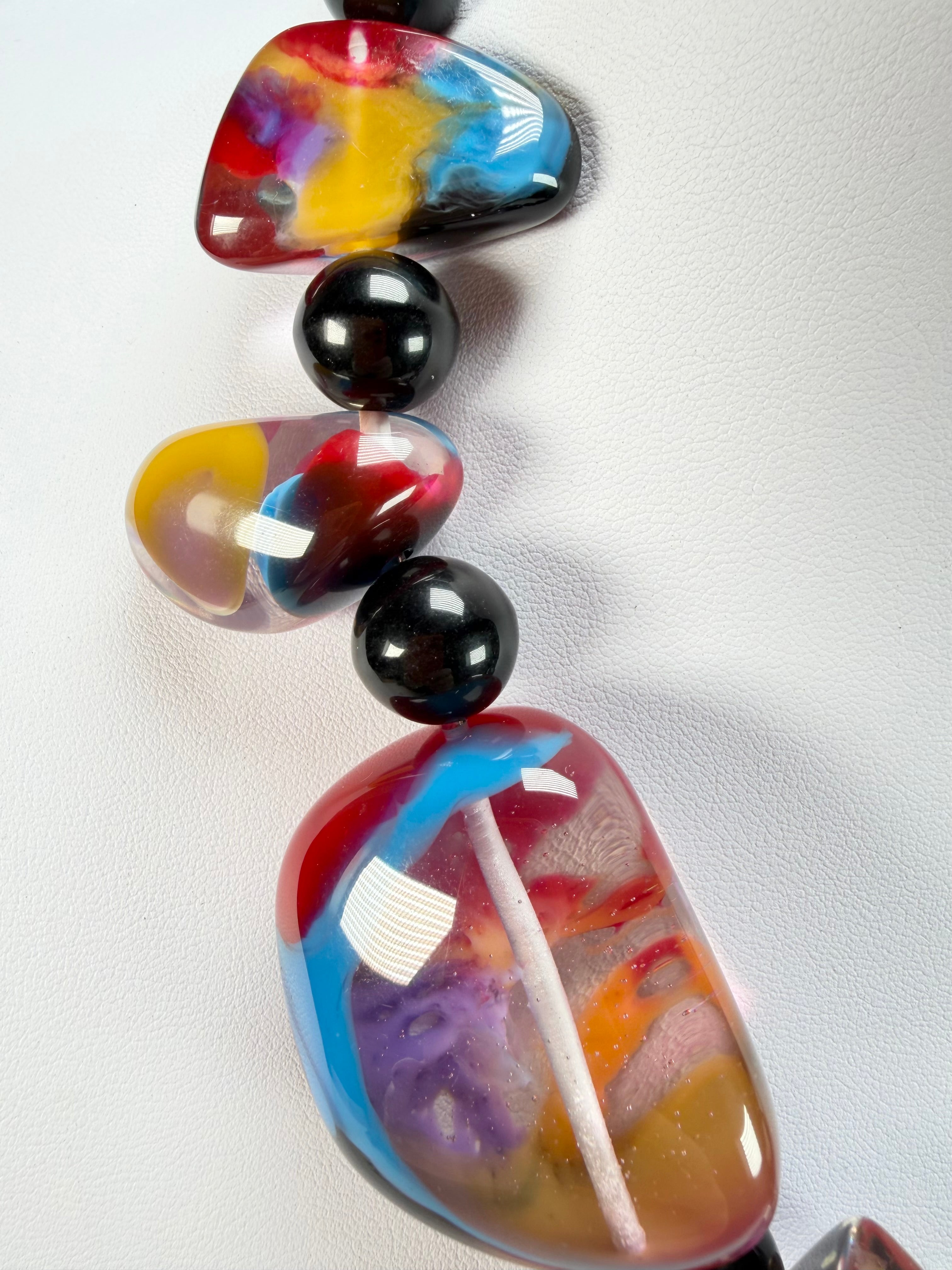 Jackie Brazil "Vesubio" Purple Marble Large Beads & Stones Necklace ( N1616 )