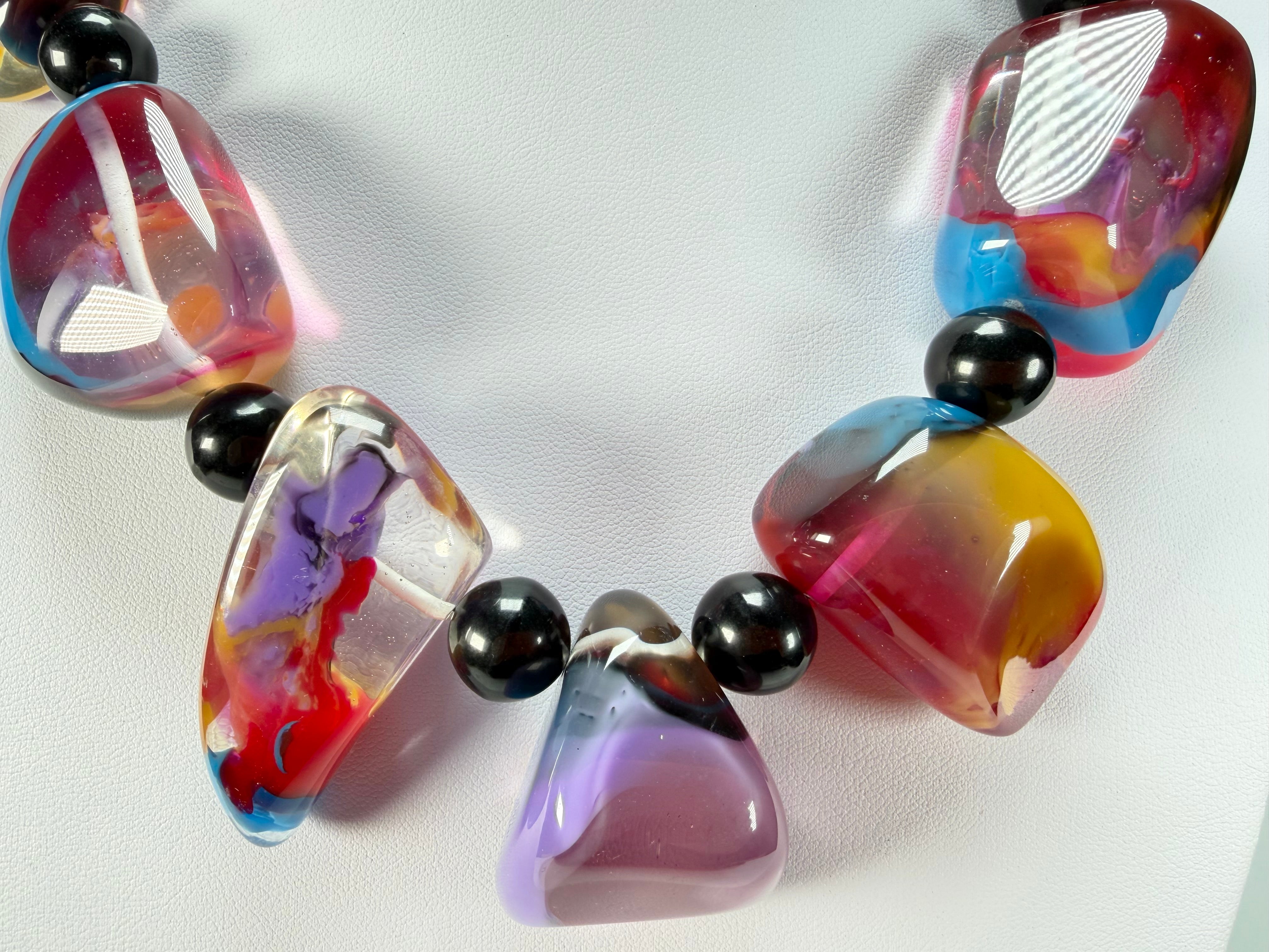 Jackie Brazil "Vesubio" Purple Marble Large Beads & Stones Necklace ( N1616 )