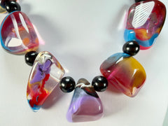 Jackie Brazil "Vesubio" Purple Marble Large Beads & Stones Necklace ( N1616 )