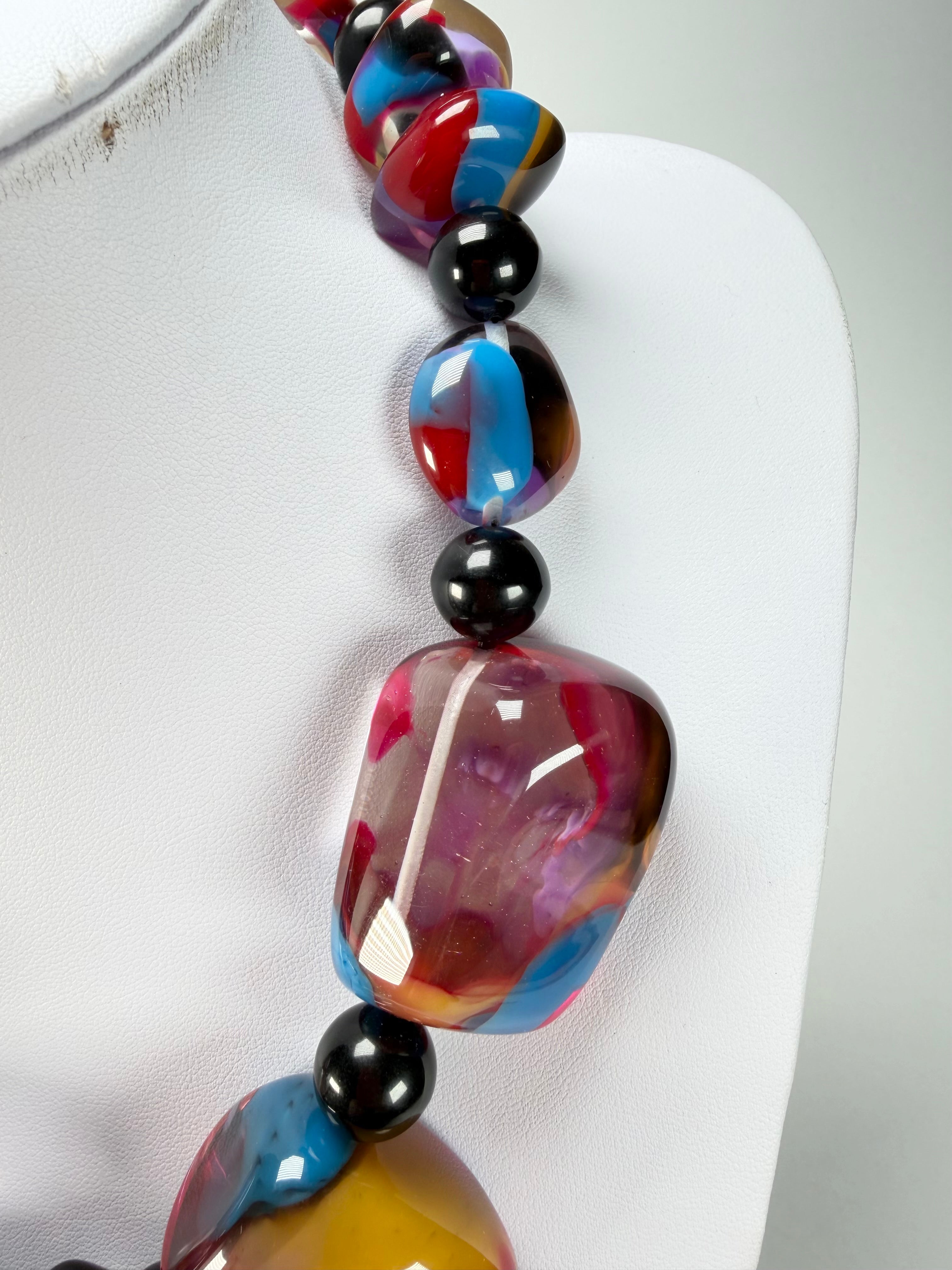 Jackie Brazil "Vesubio" Purple Marble Large Beads & Stones Necklace ( N1616 )