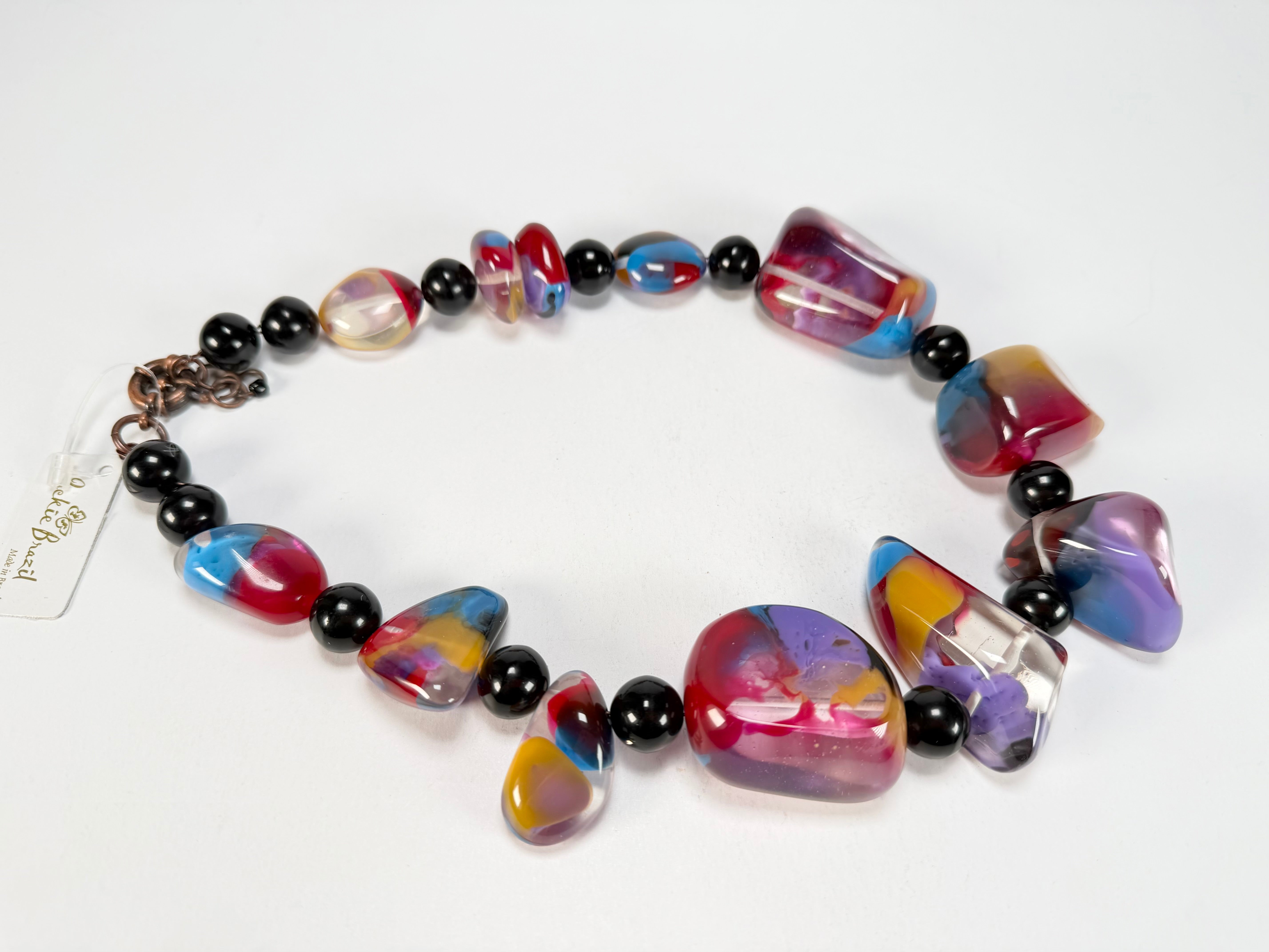 Jackie Brazil "Vesubio" Purple Marble Large Beads & Stones Necklace ( N1616 )