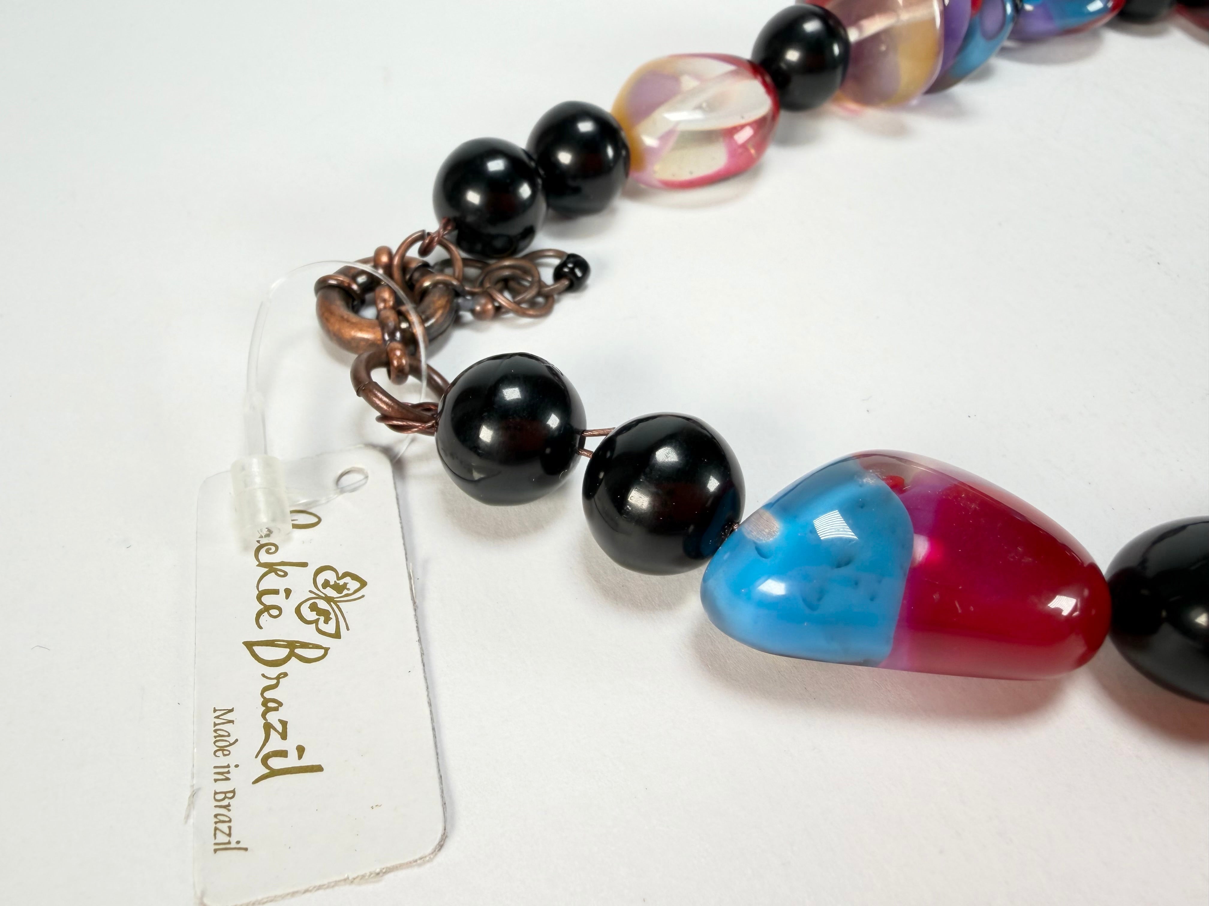 Jackie Brazil "Vesubio" Purple Marble Large Beads & Stones Necklace ( N1616 )