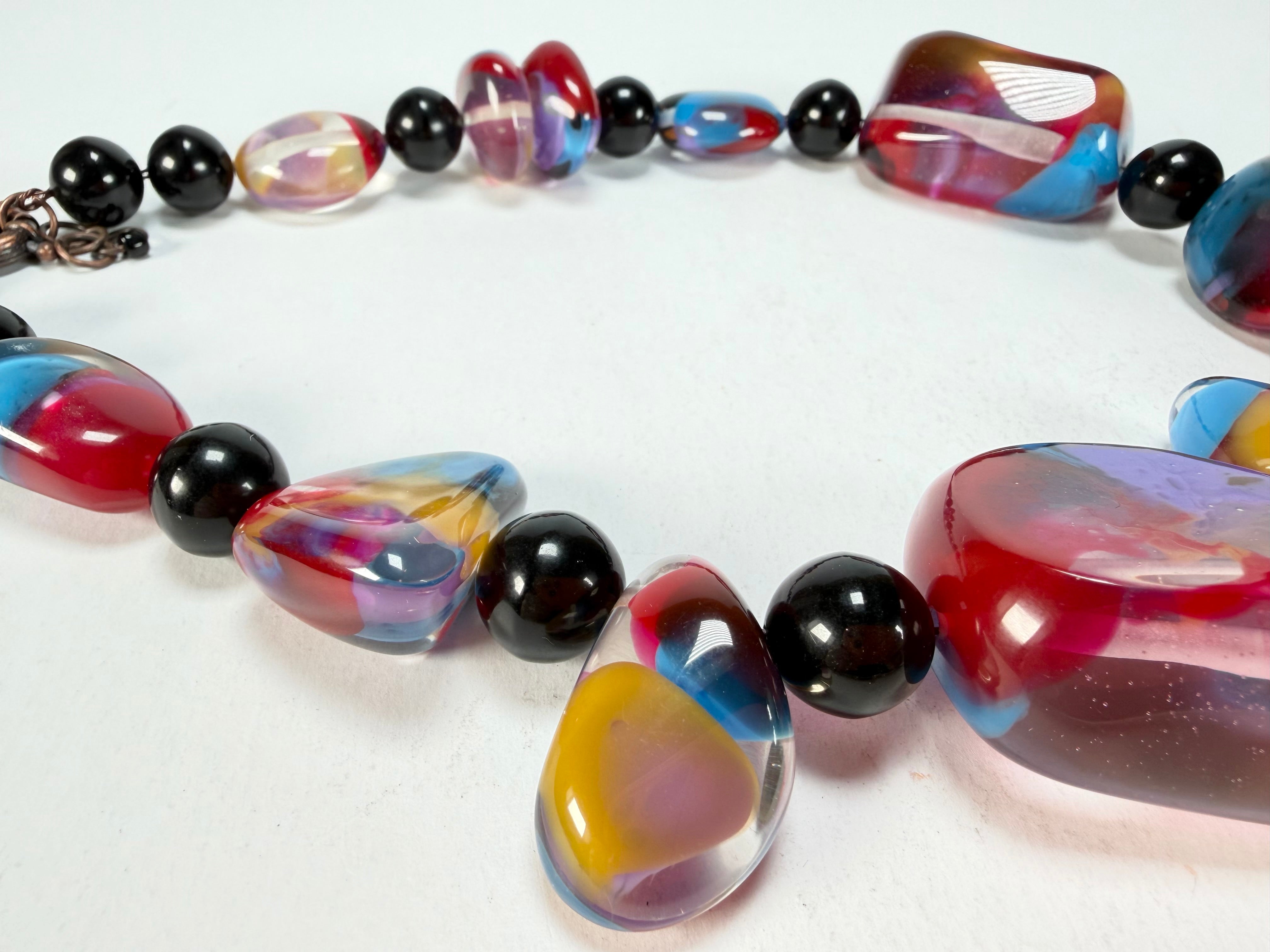 Jackie Brazil "Vesubio" Purple Marble Large Beads & Stones Necklace ( N1616 )