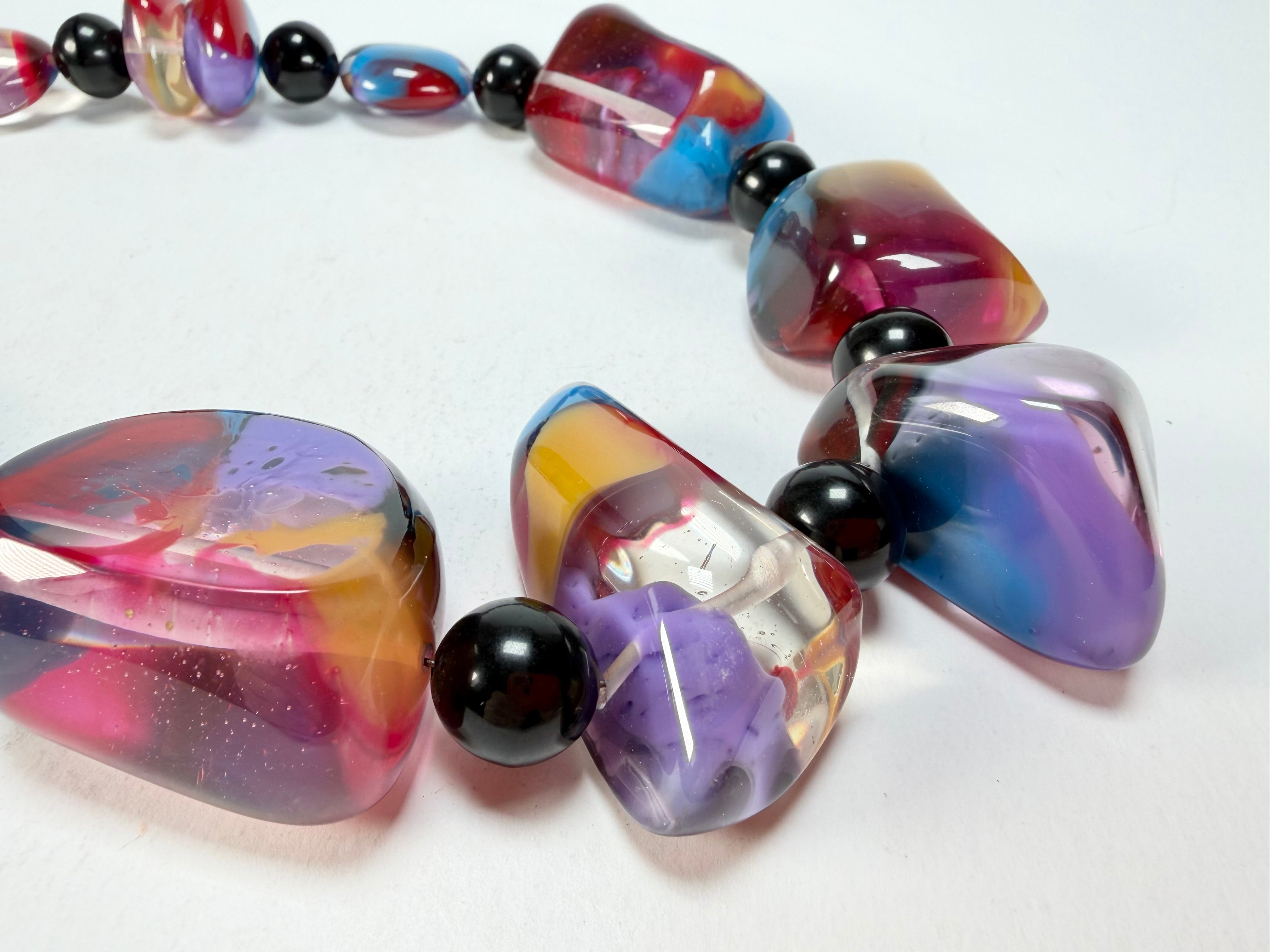 Jackie Brazil "Vesubio" Purple Marble Large Beads & Stones Necklace ( N1616 )