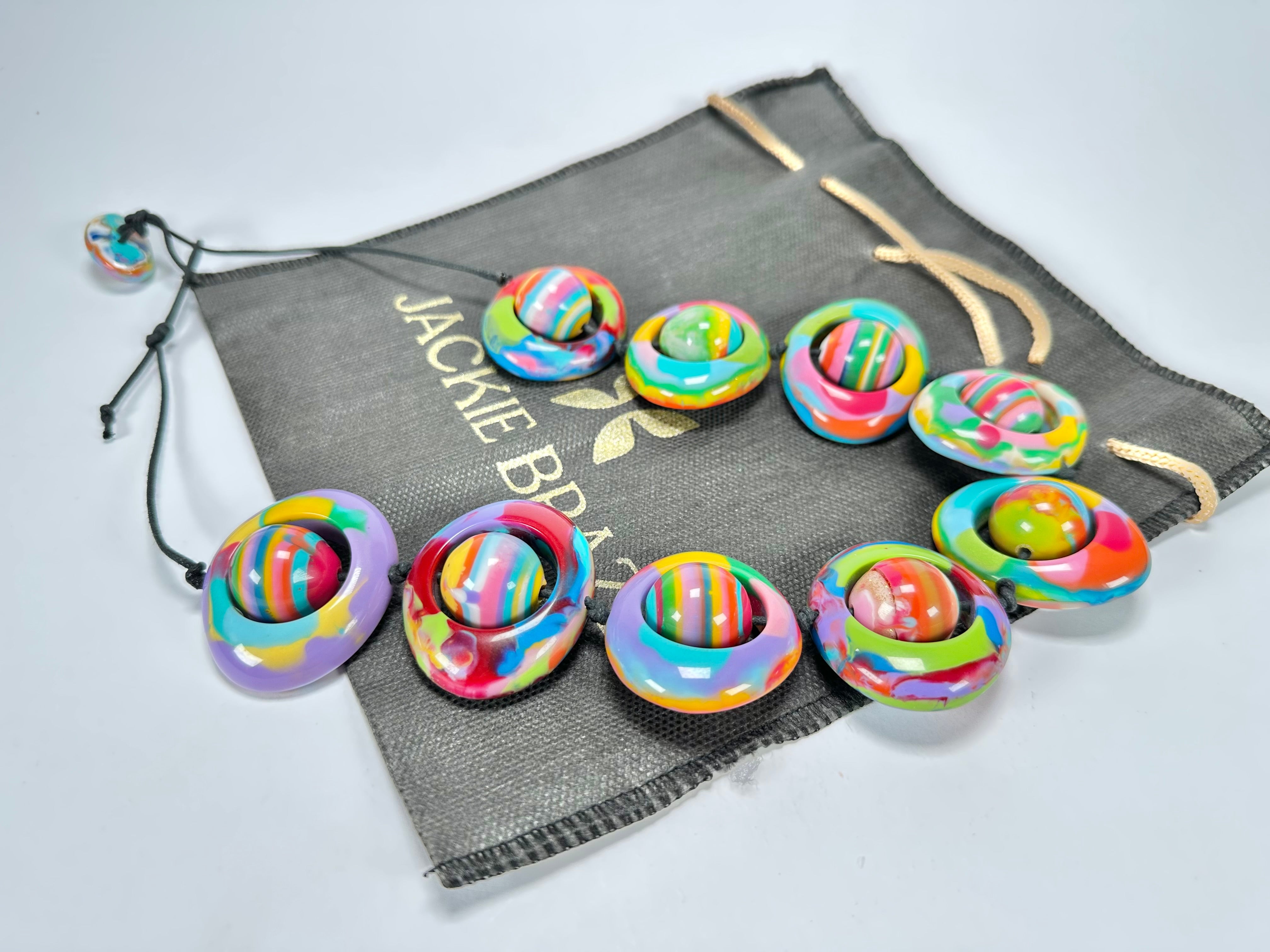 Jackie Brazil "Saturn" Kandinsky Disc & Ball On String Short 50cm Necklace ( N0051 )
