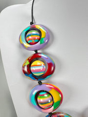 Jackie Brazil "Saturn" Kandinsky Disc & Ball On String Short 50cm Necklace ( N0051 )