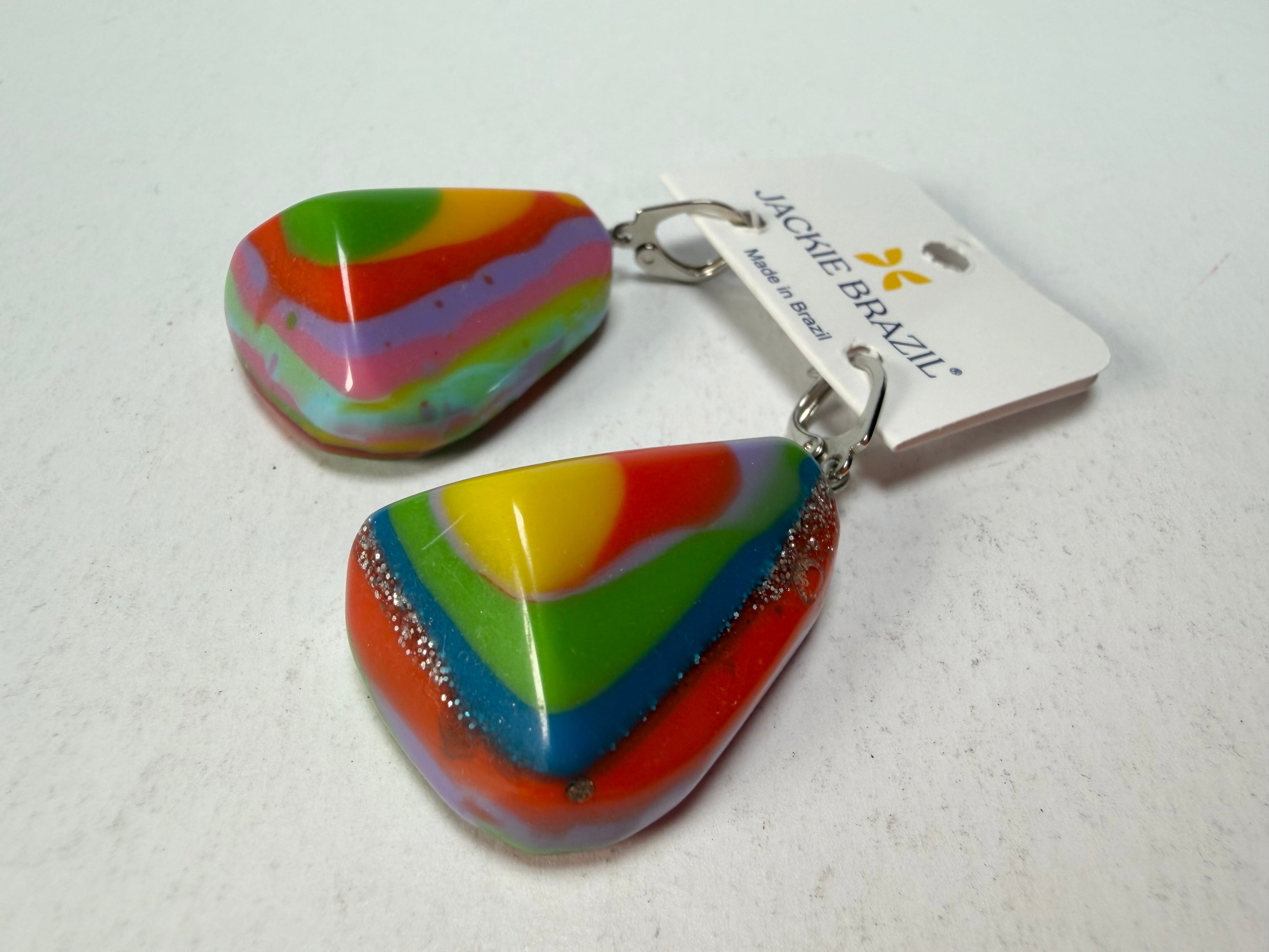 Jackie Brazil "Diamond" Kandinsky Flinstone on Hook Resin Earrings ( E0700 )