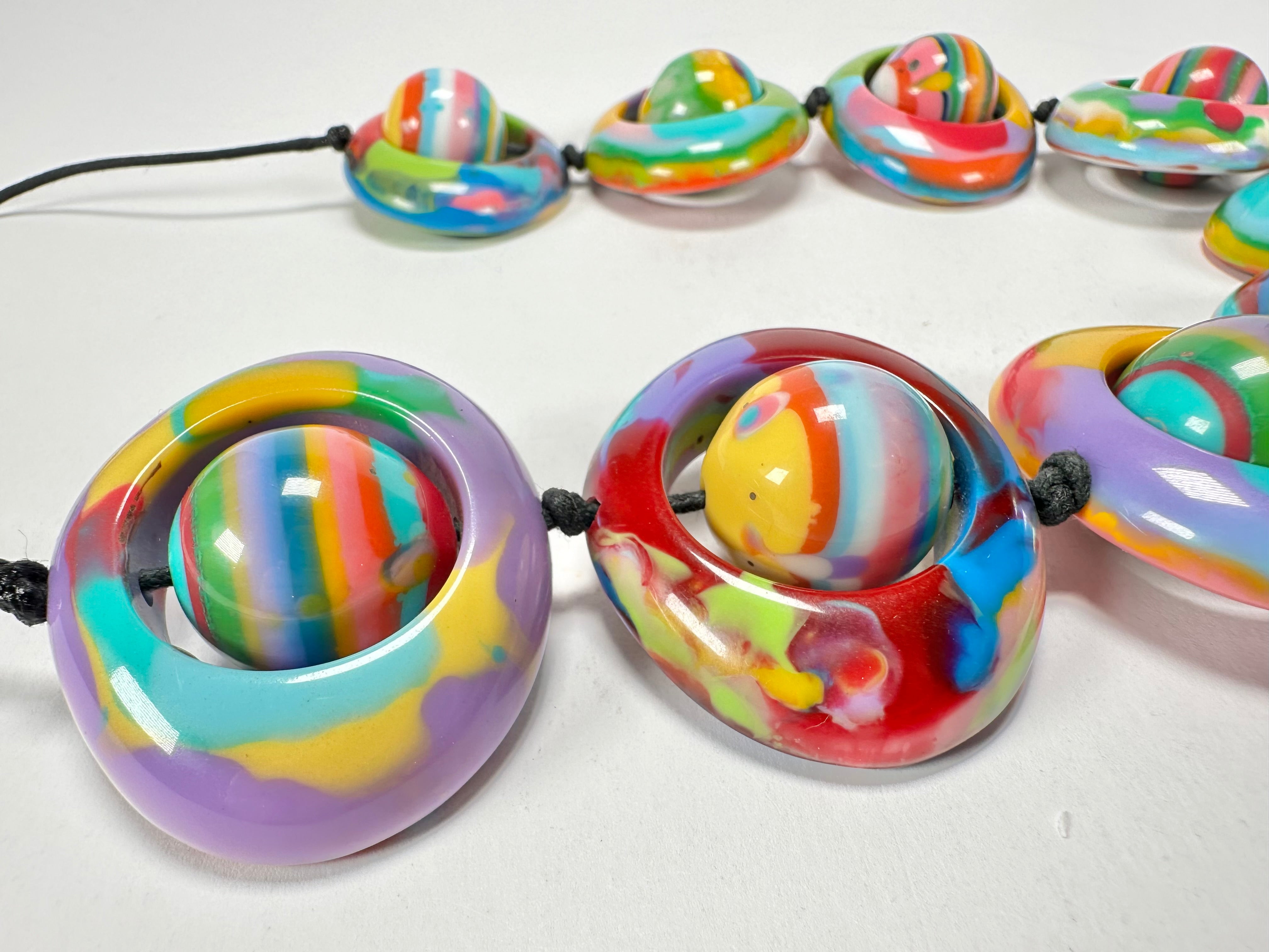 Jackie Brazil "Saturn" Kandinsky Disc & Ball On String Short 50cm Necklace ( N0051 )