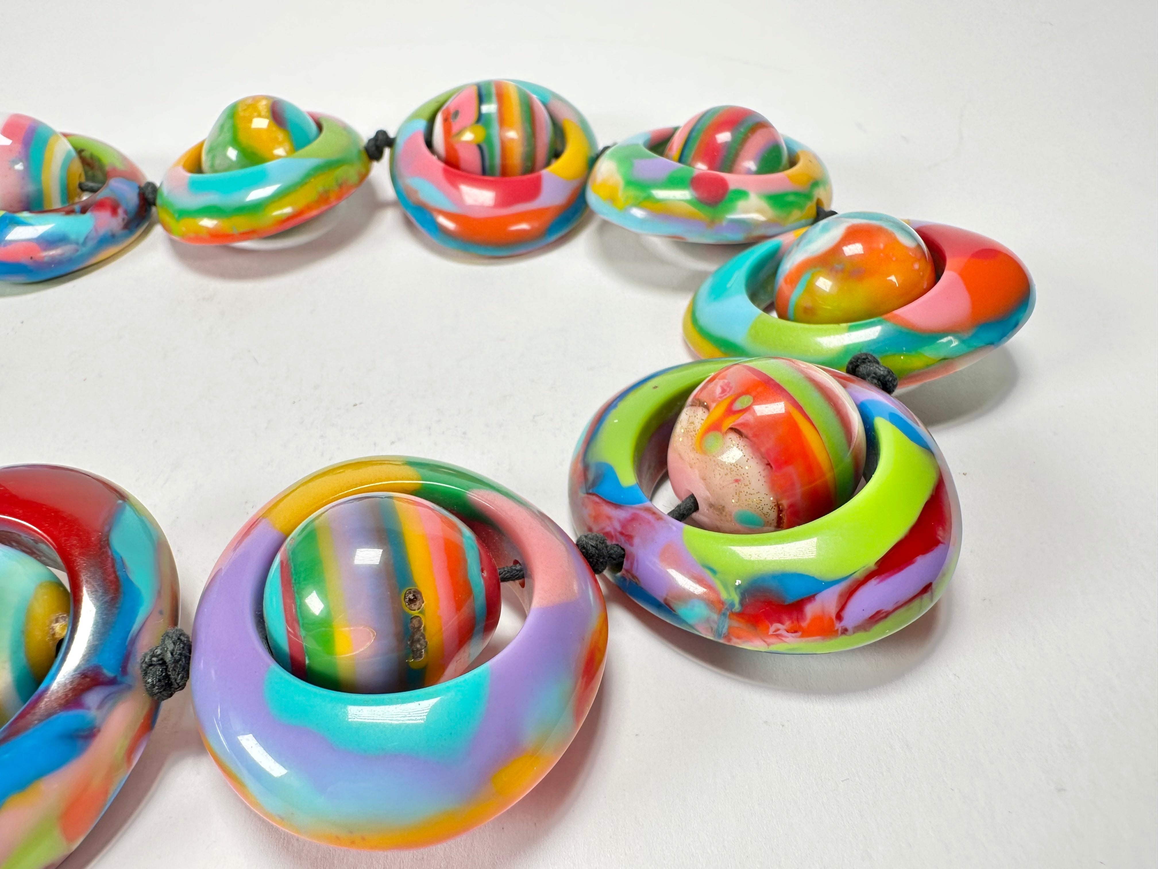 Jackie Brazil "Saturn" Kandinsky Disc & Ball On String Short 50cm Necklace ( N0051 )