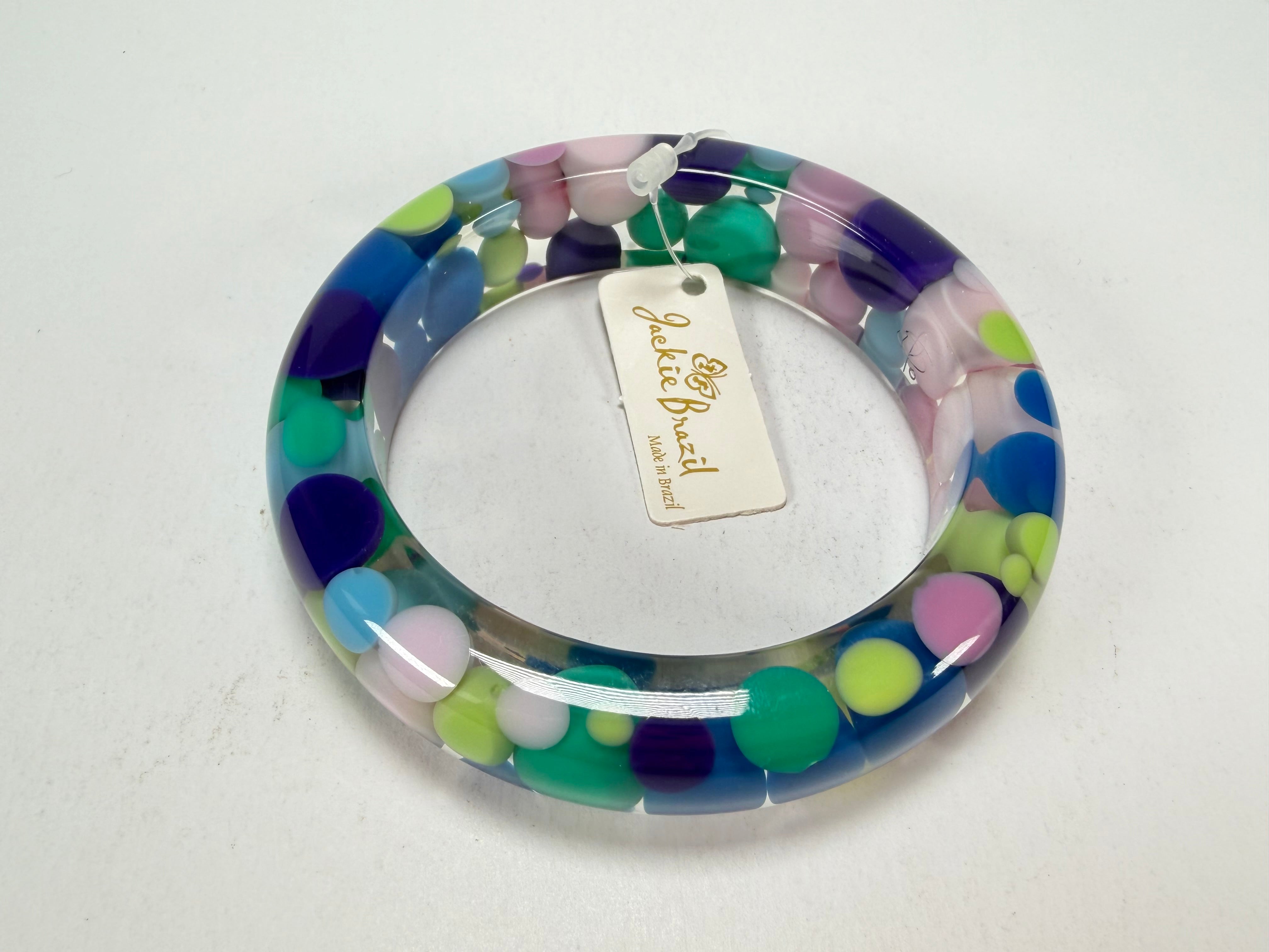 Jackie Brazil "Shinny Spotted" Blue Mix Spots Solid Round Resin 1.7cm Bangle ( B1726 )