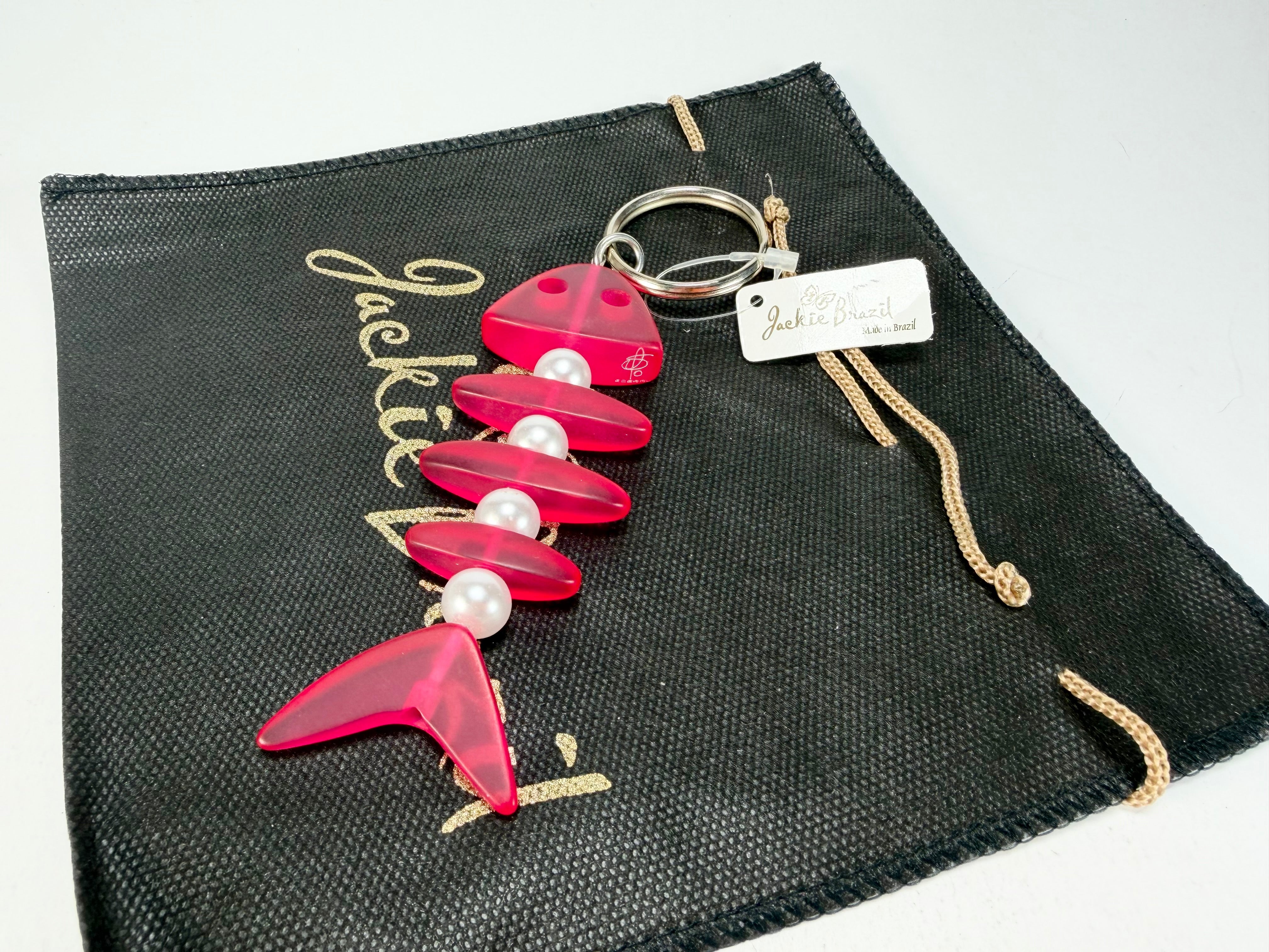 Jackie Brazil "Skeleton Fish" Dark Pink Resin Keyring ( K0178 )