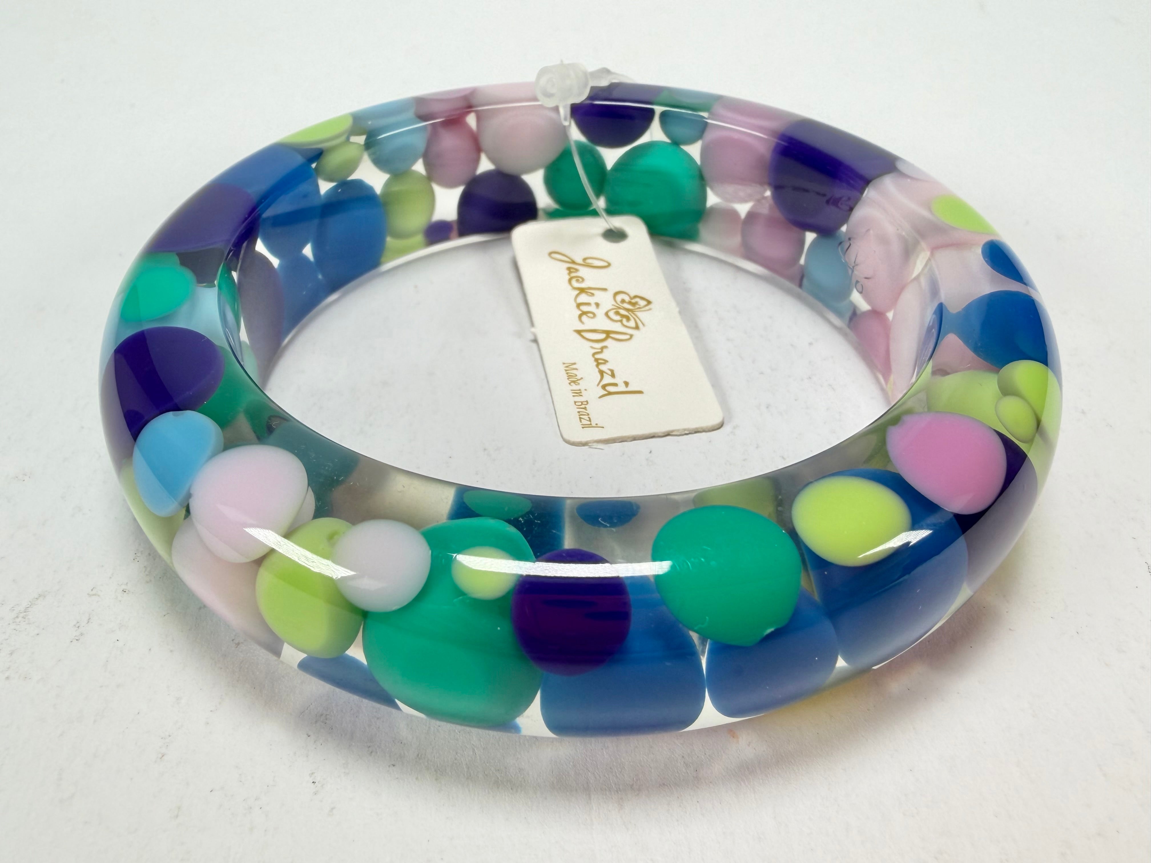 Jackie Brazil "Shinny Spotted" Blue Mix Spots Solid Round Resin 1.7cm Bangle ( B1726 )