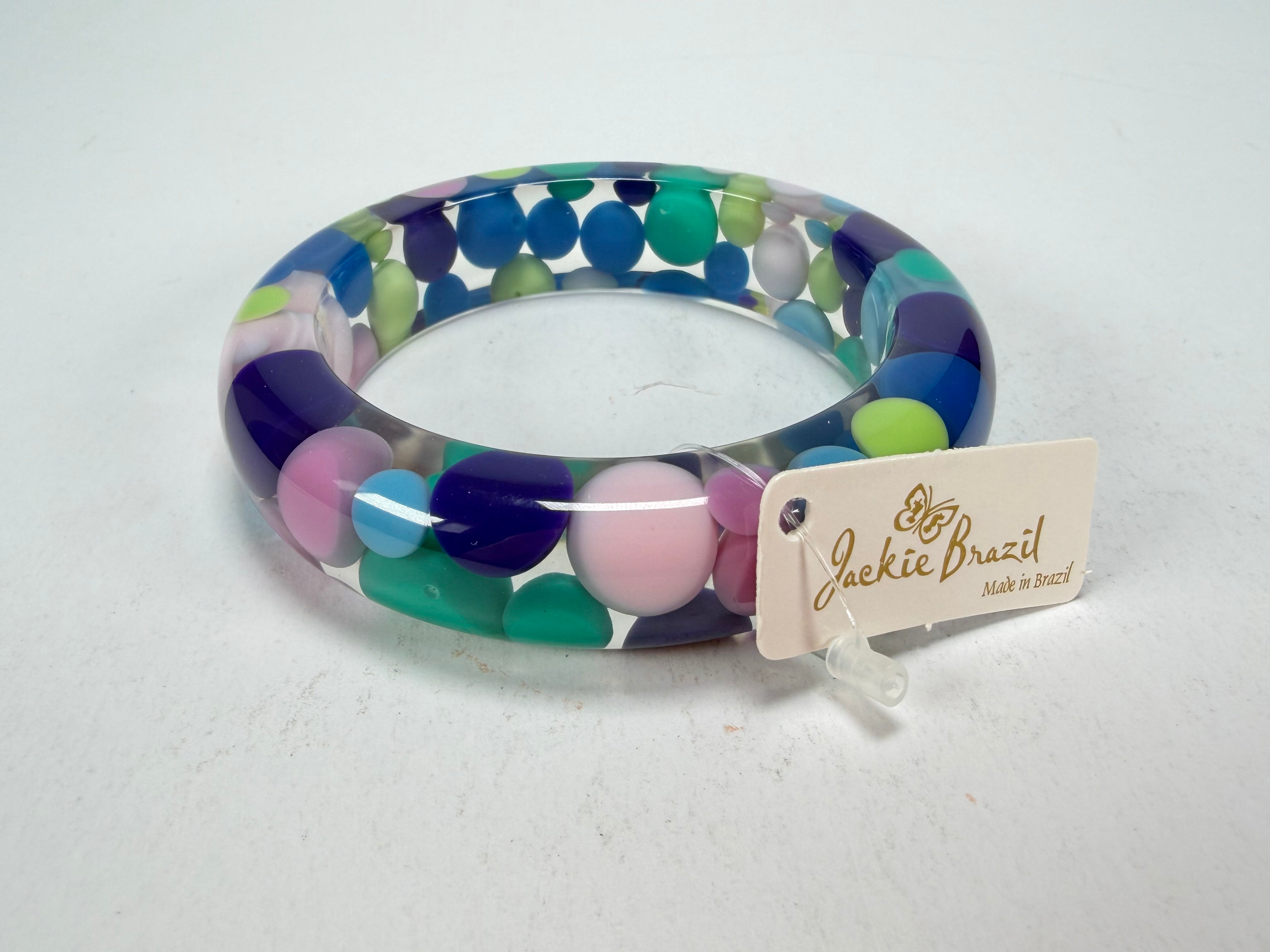 Jackie Brazil "Shinny Spotted" Blue Mix Spots Solid Round Resin 1.7cm Bangle ( B1726 )