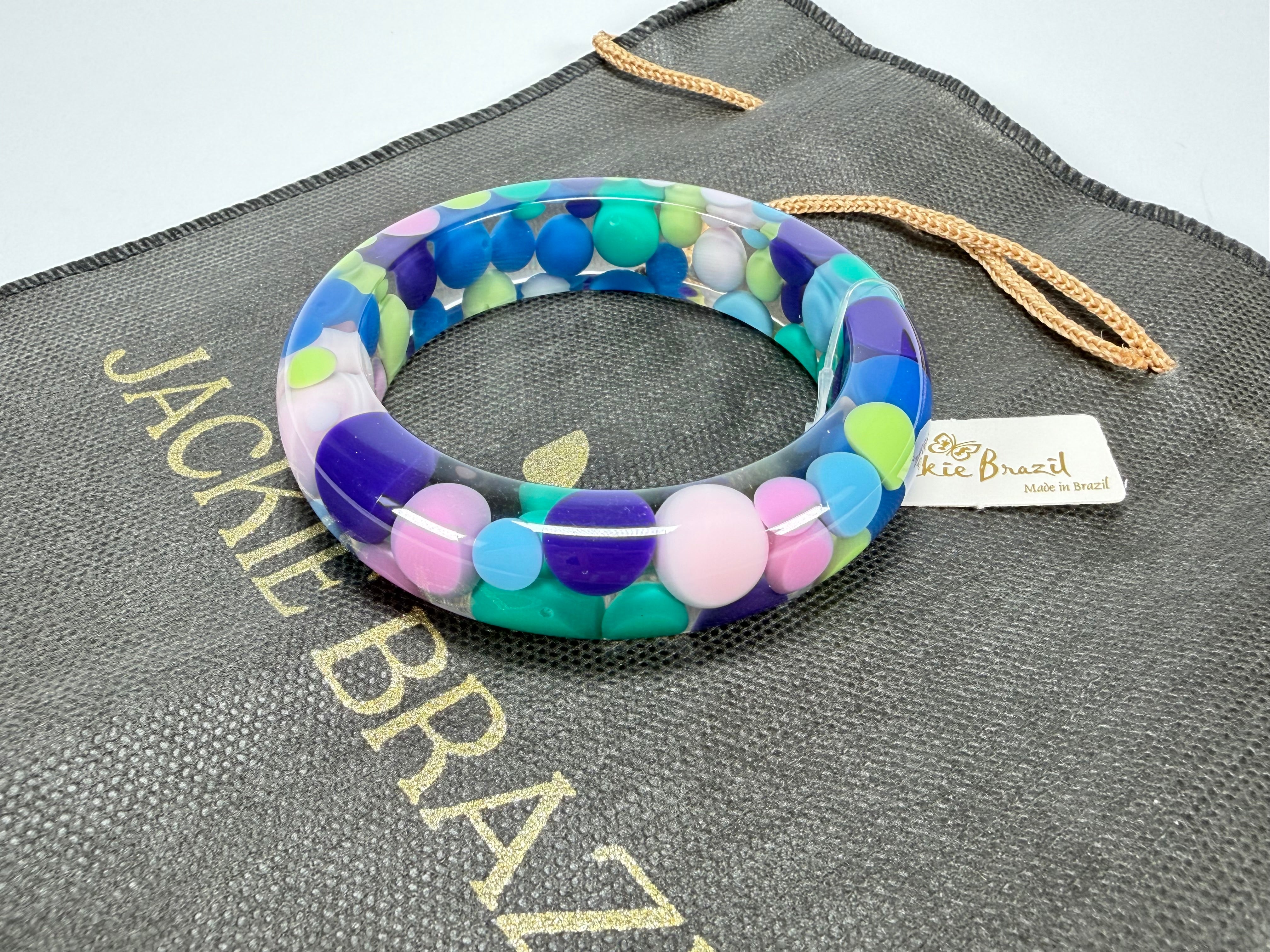 Jackie Brazil "Shinny Spotted" Blue Mix Spots Solid Round Resin 1.7cm Bangle ( B1726 )