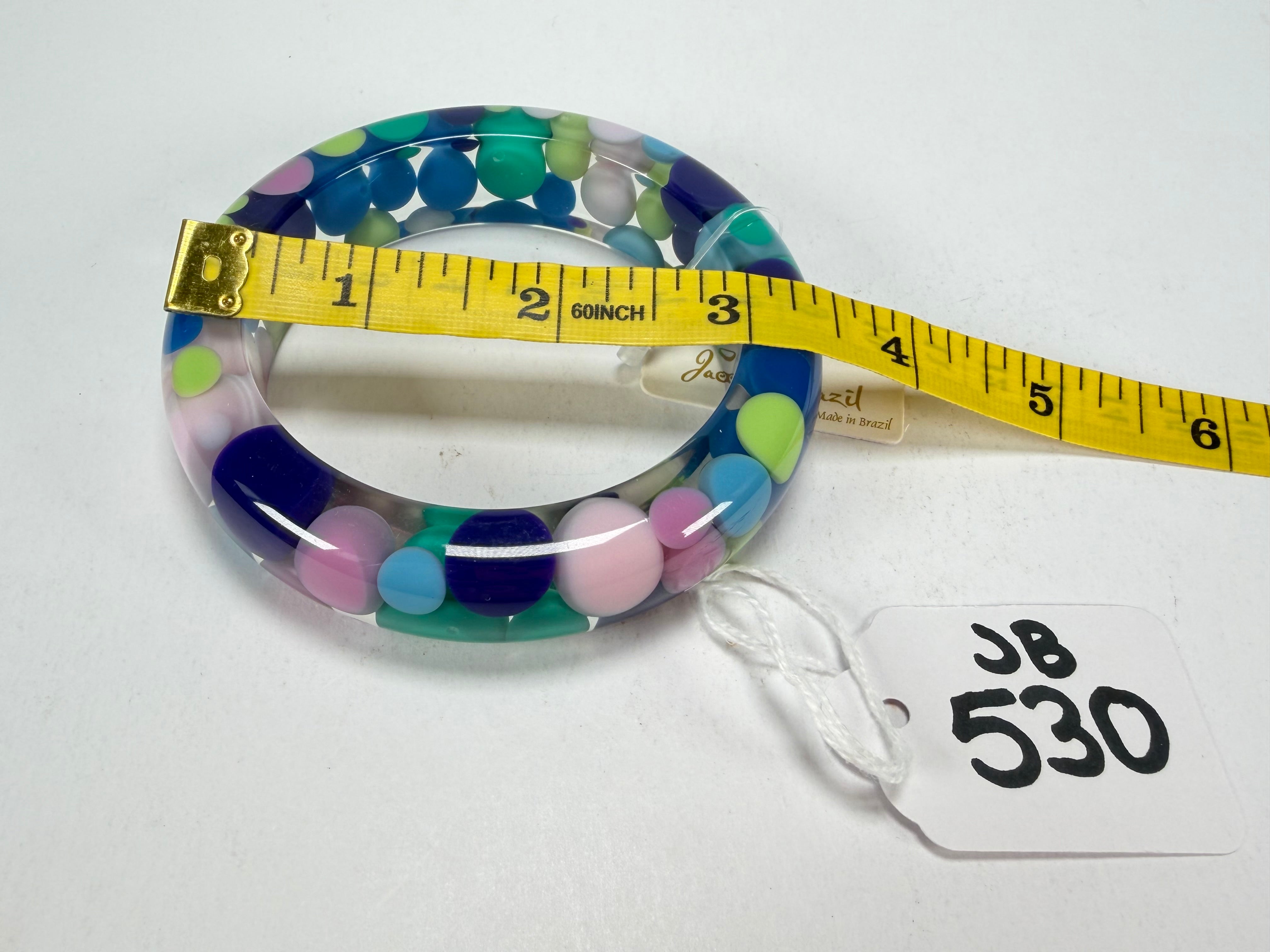 Jackie Brazil "Shinny Spotted" Blue Mix Spots Solid Round Resin 1.7cm Bangle ( B1726 )
