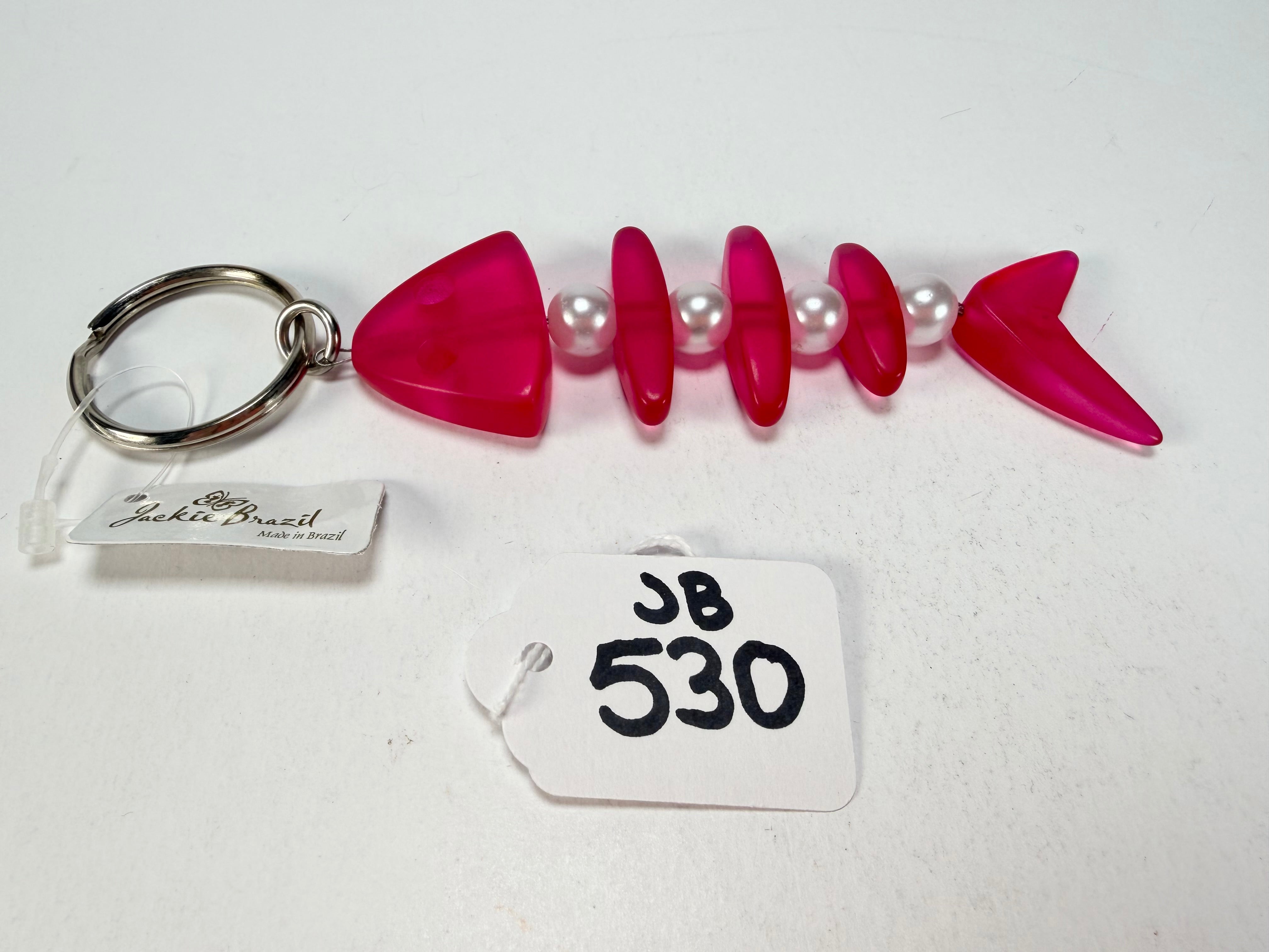 Jackie Brazil "Skeleton Fish" Dark Pink Resin Keyring ( K0178 )