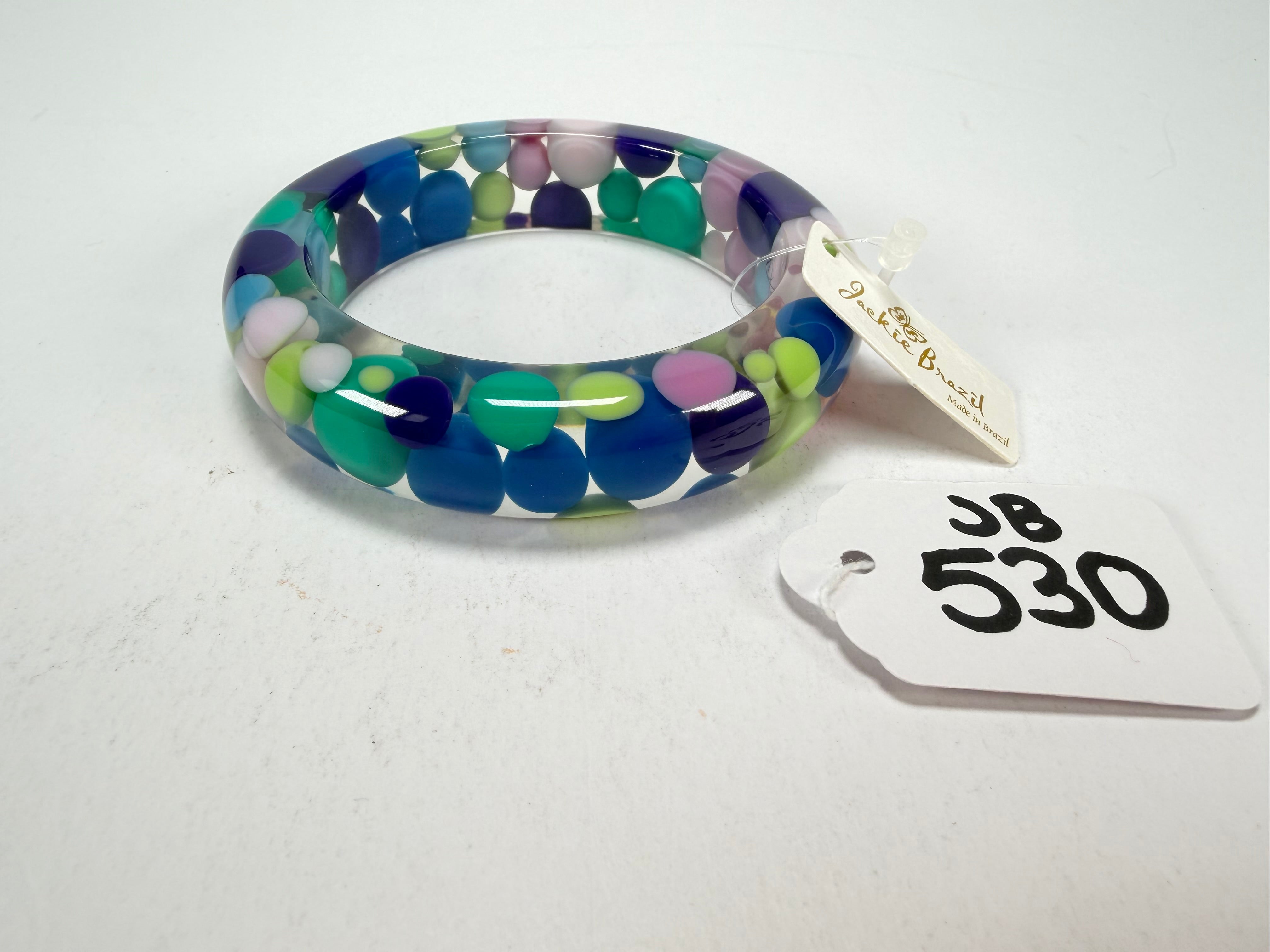 Jackie Brazil "Shinny Spotted" Blue Mix Spots Solid Round Resin 1.7cm Bangle ( B1726 )