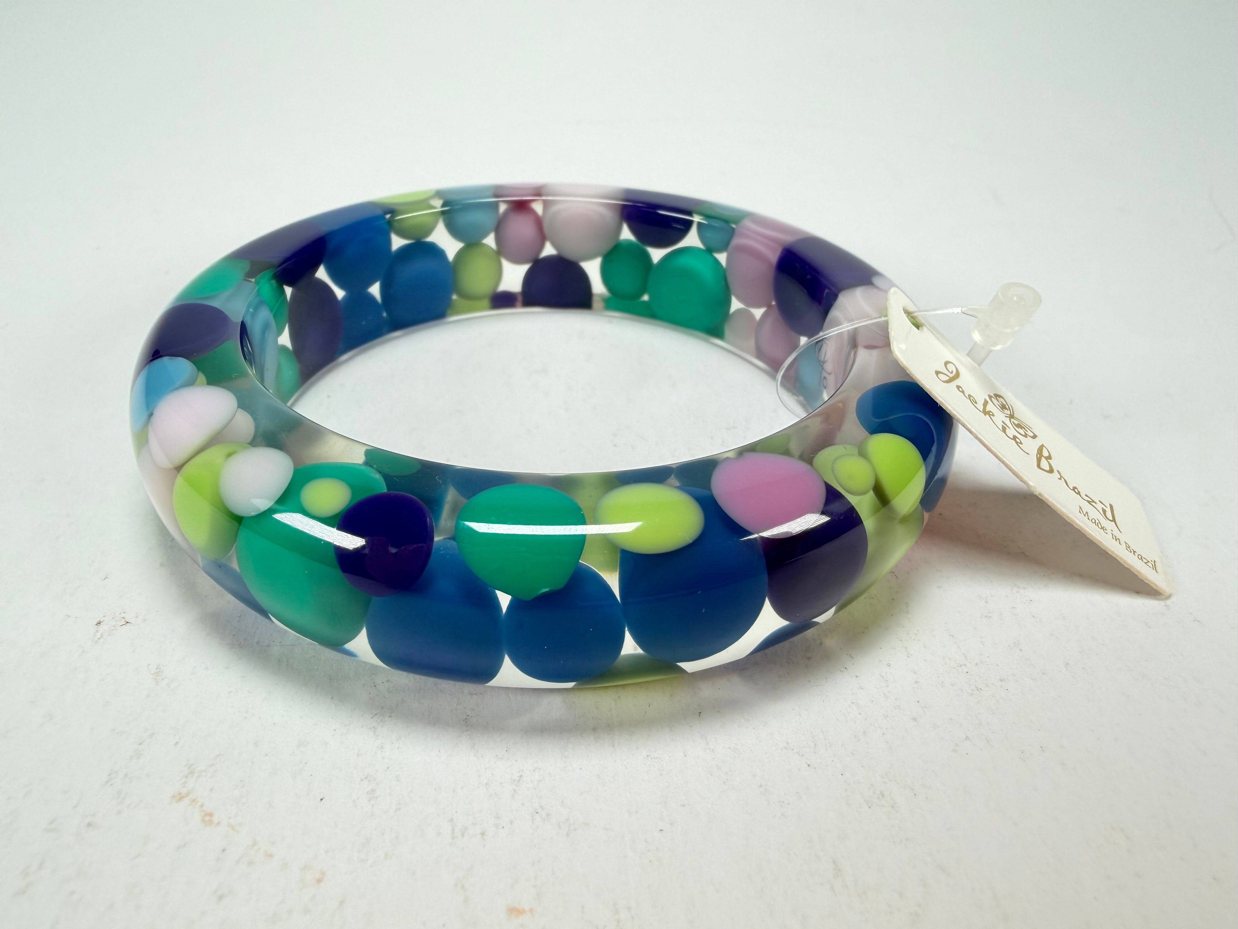 Jackie Brazil "Shinny Spotted" Blue Mix Spots Solid Round Resin 1.7cm Bangle ( B1726 )
