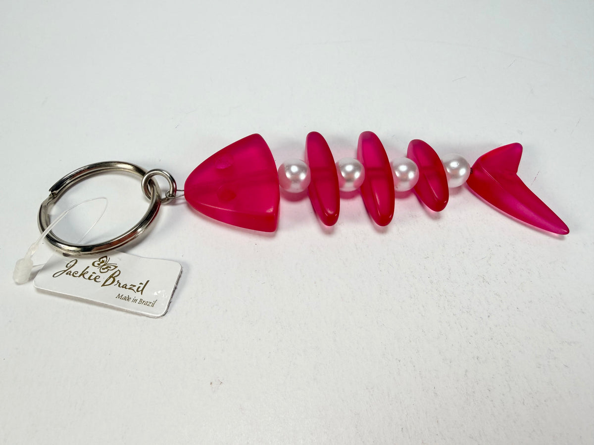 Jackie Brazil "Skeleton Fish" Dark Pink Resin Keyring ( K0178 )
