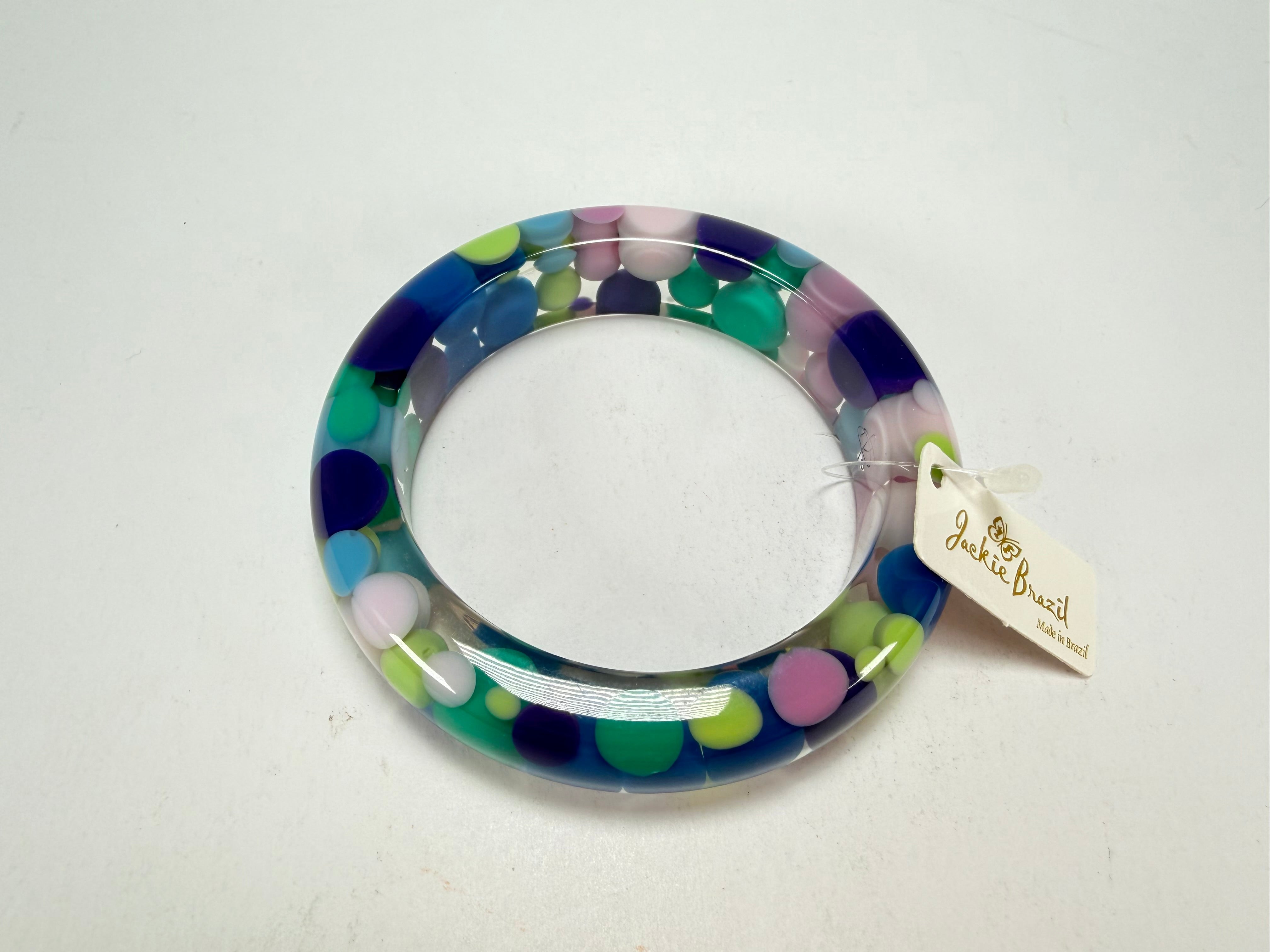 Jackie Brazil "Shinny Spotted" Blue Mix Spots Solid Round Resin 1.7cm Bangle ( B1726 )
