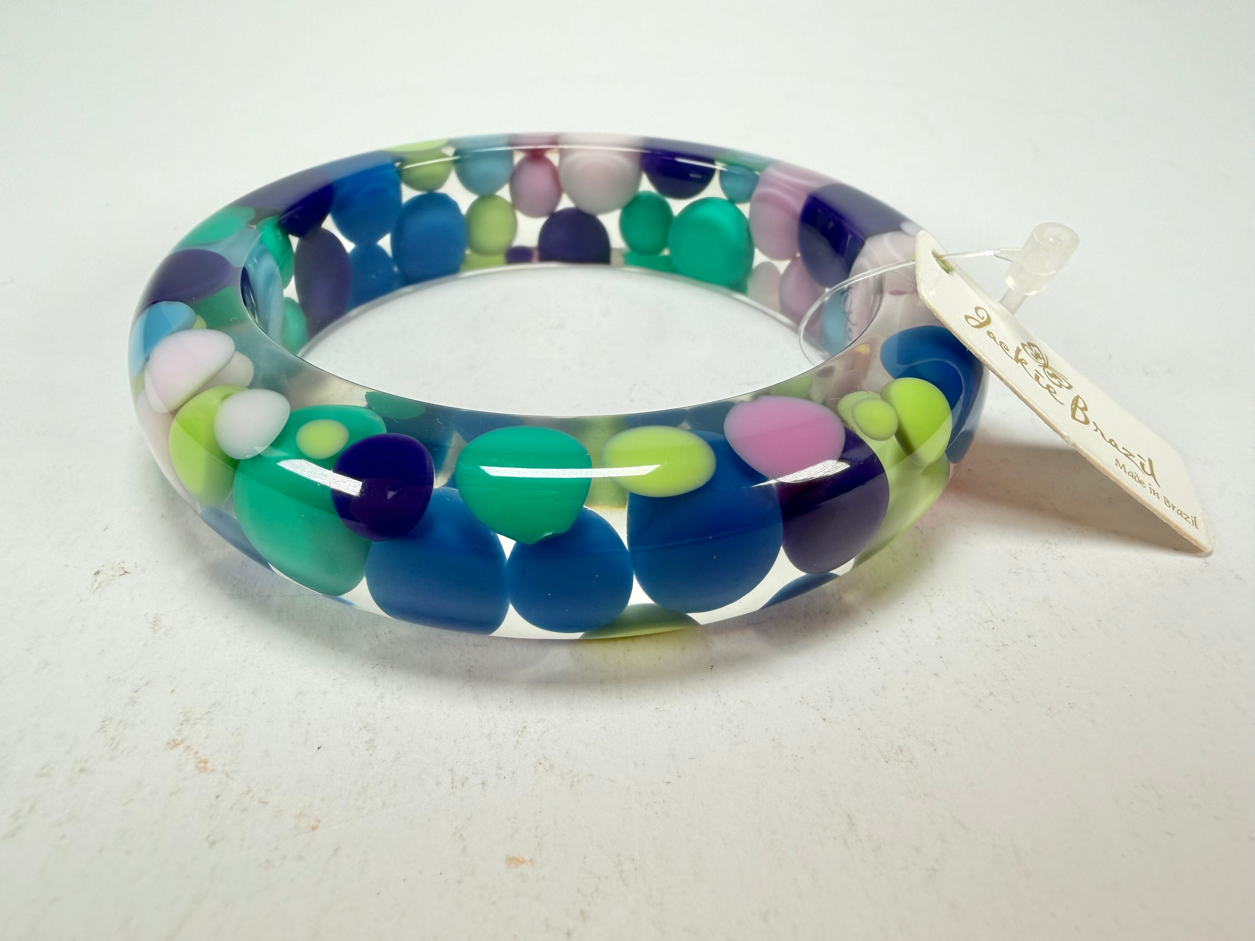Jackie Brazil "Shinny Spotted" Blue Mix Spots Solid Round Resin 1.7cm Bangle ( B1726 )