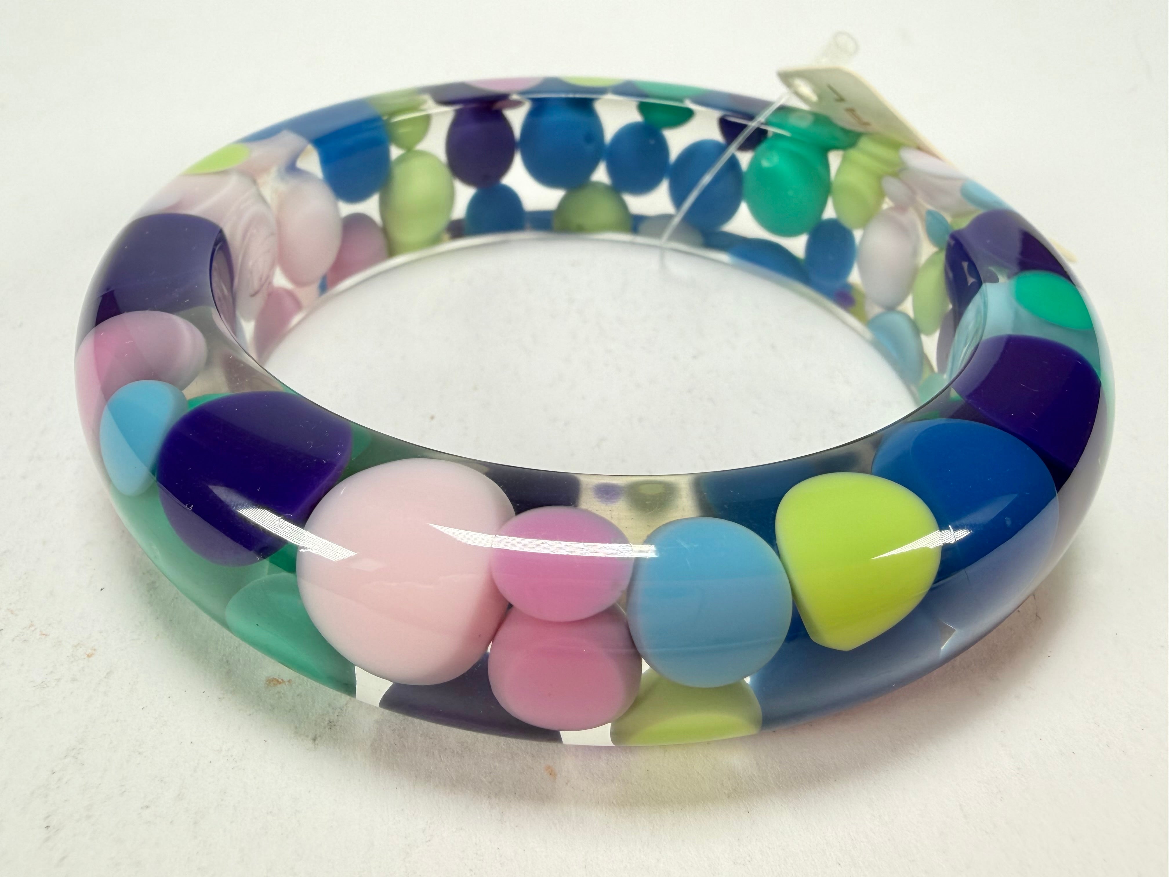 Jackie Brazil "Shinny Spotted" Blue Mix Spots Solid Round Resin 1.7cm Bangle ( B1726 )