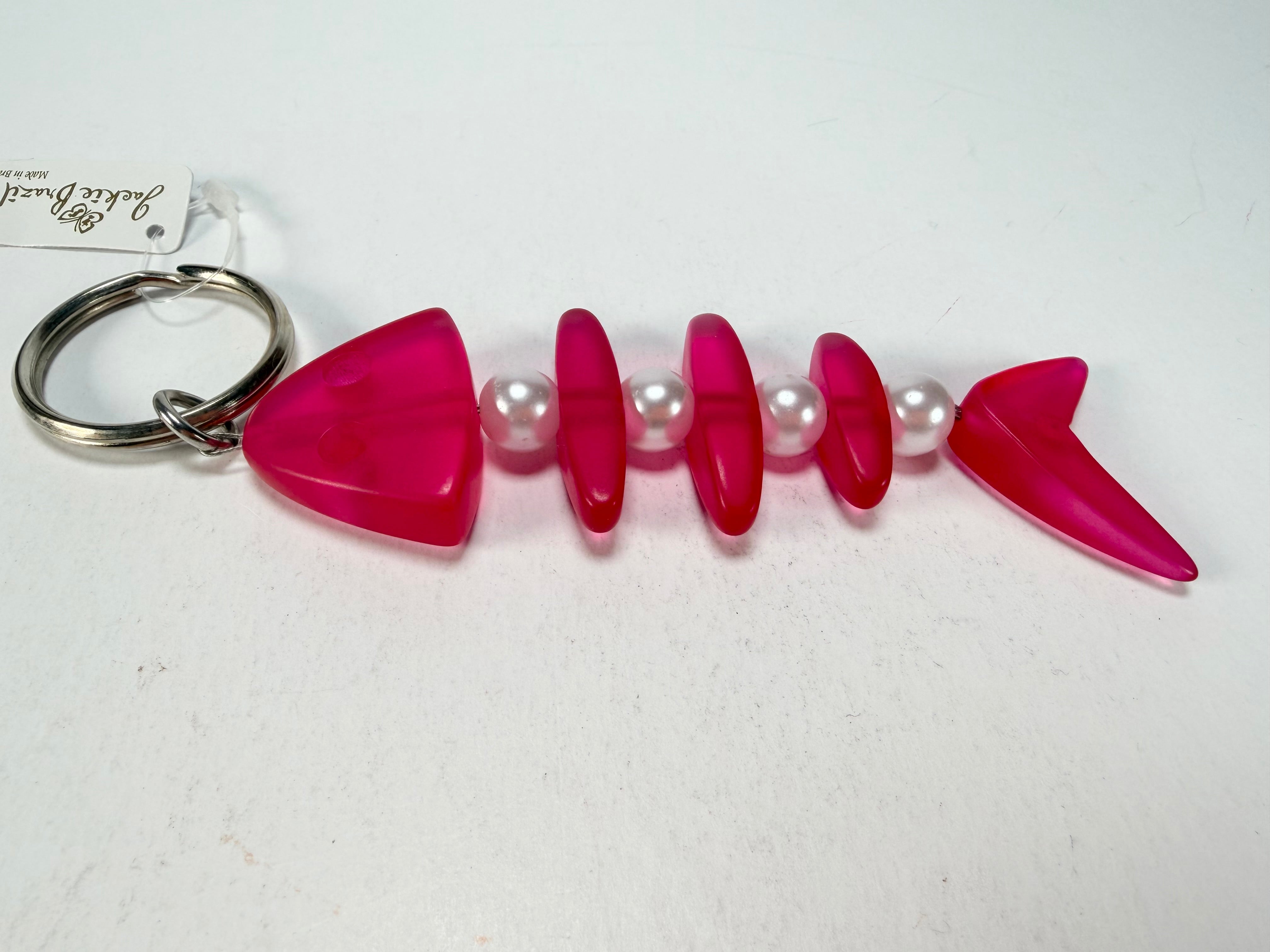 Jackie Brazil "Skeleton Fish" Dark Pink Resin Keyring ( K0178 )